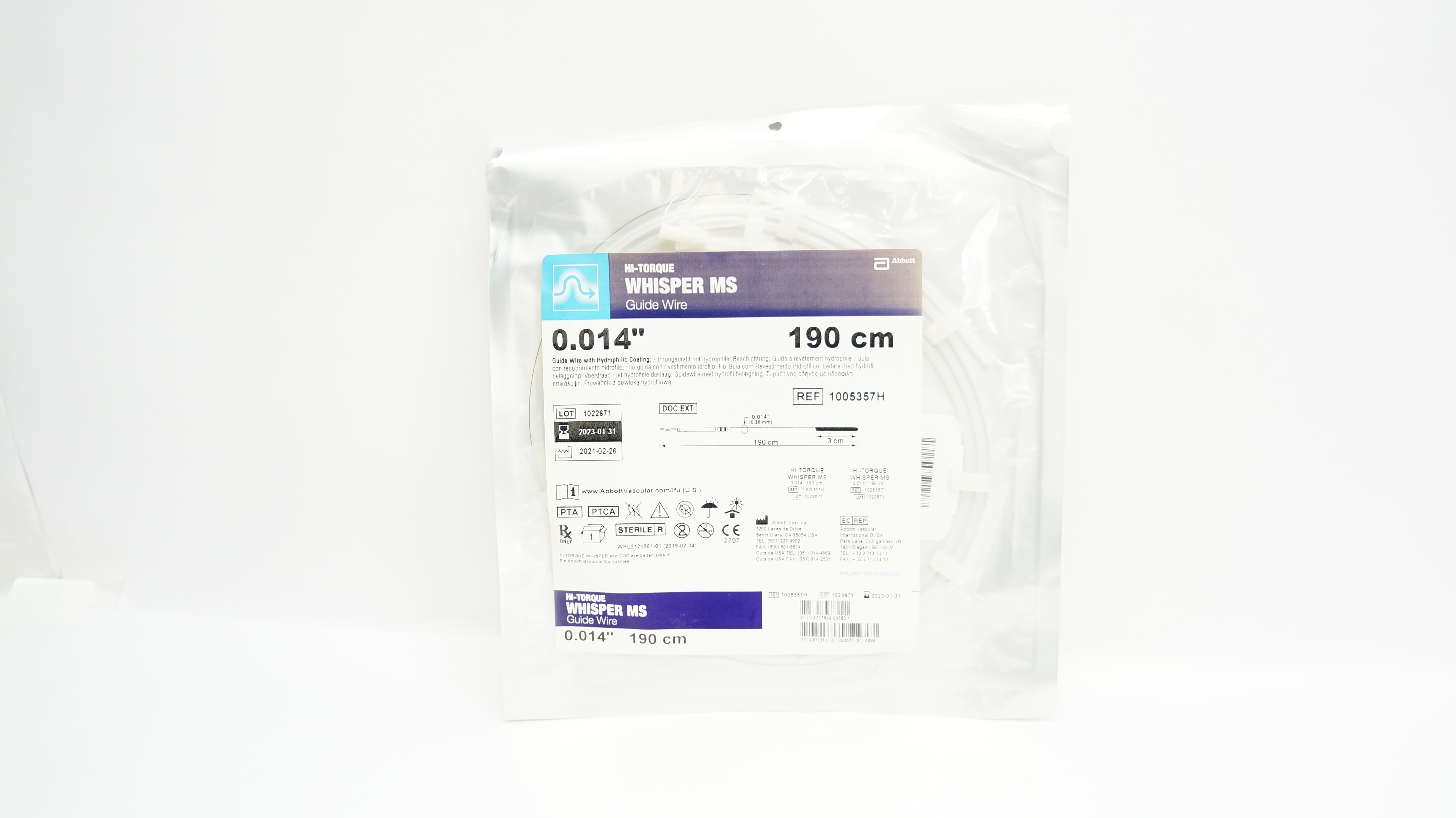 Abbott 1005357H Hi-Torque Whisper MS Guide Wire 0.014inch x 190cm (x)