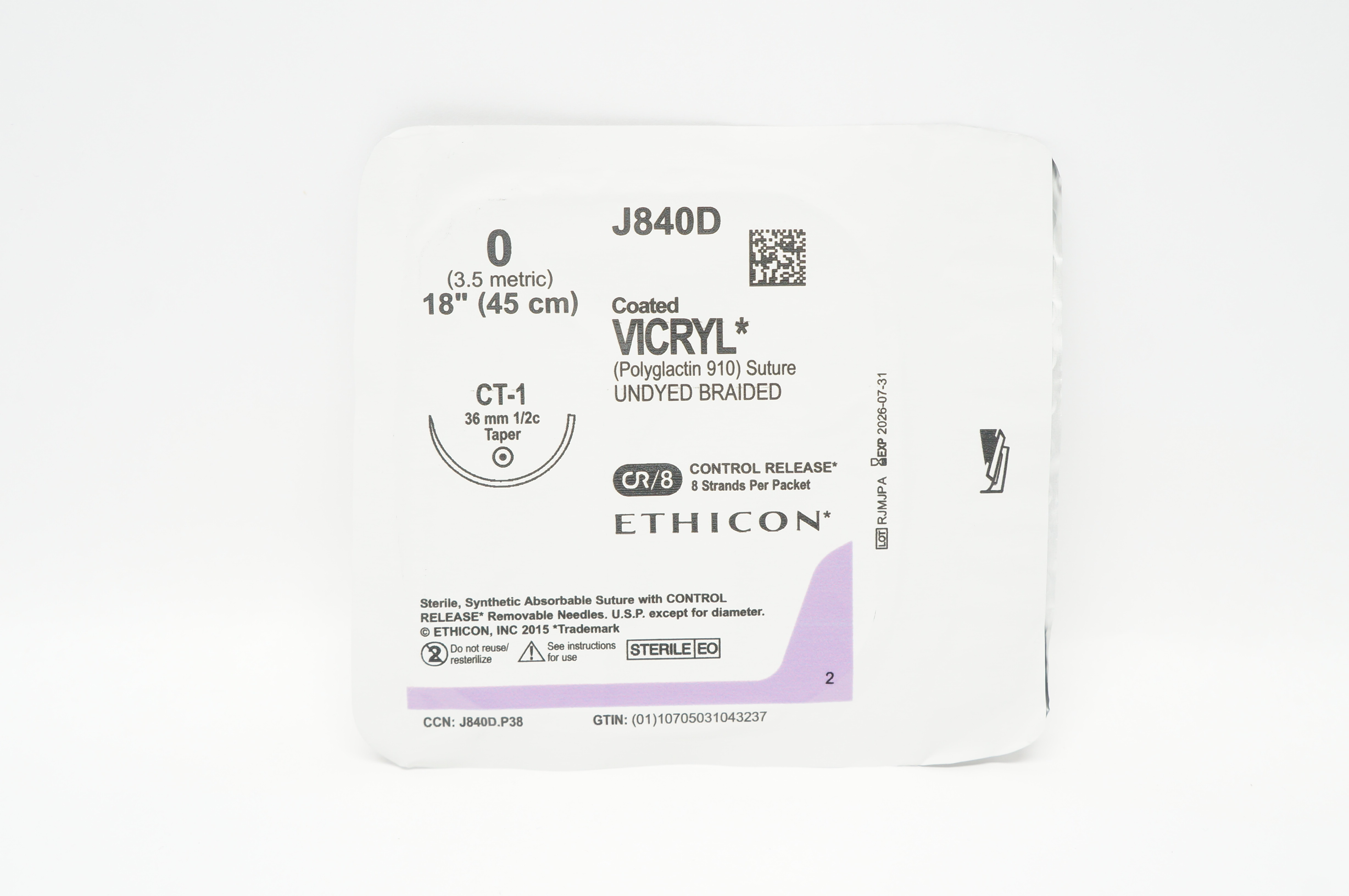 Ethicon J864D 3-0 Coated VICRYL Undyed Braided SH 26mm 1/2c Taper, 18inch