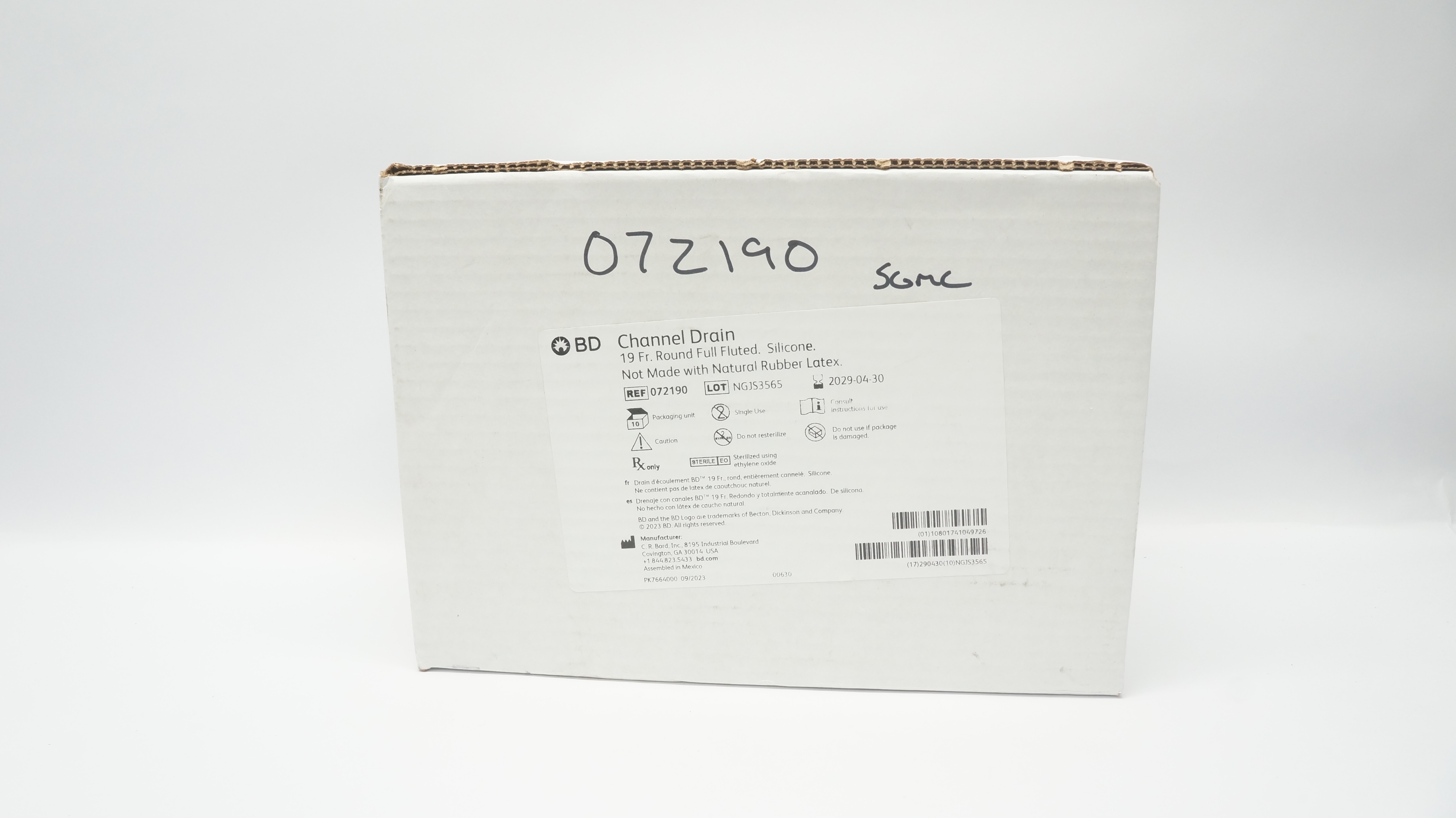 Bard 072190 Channel Drain 19Fr. Round Full Fluted - Box of 7