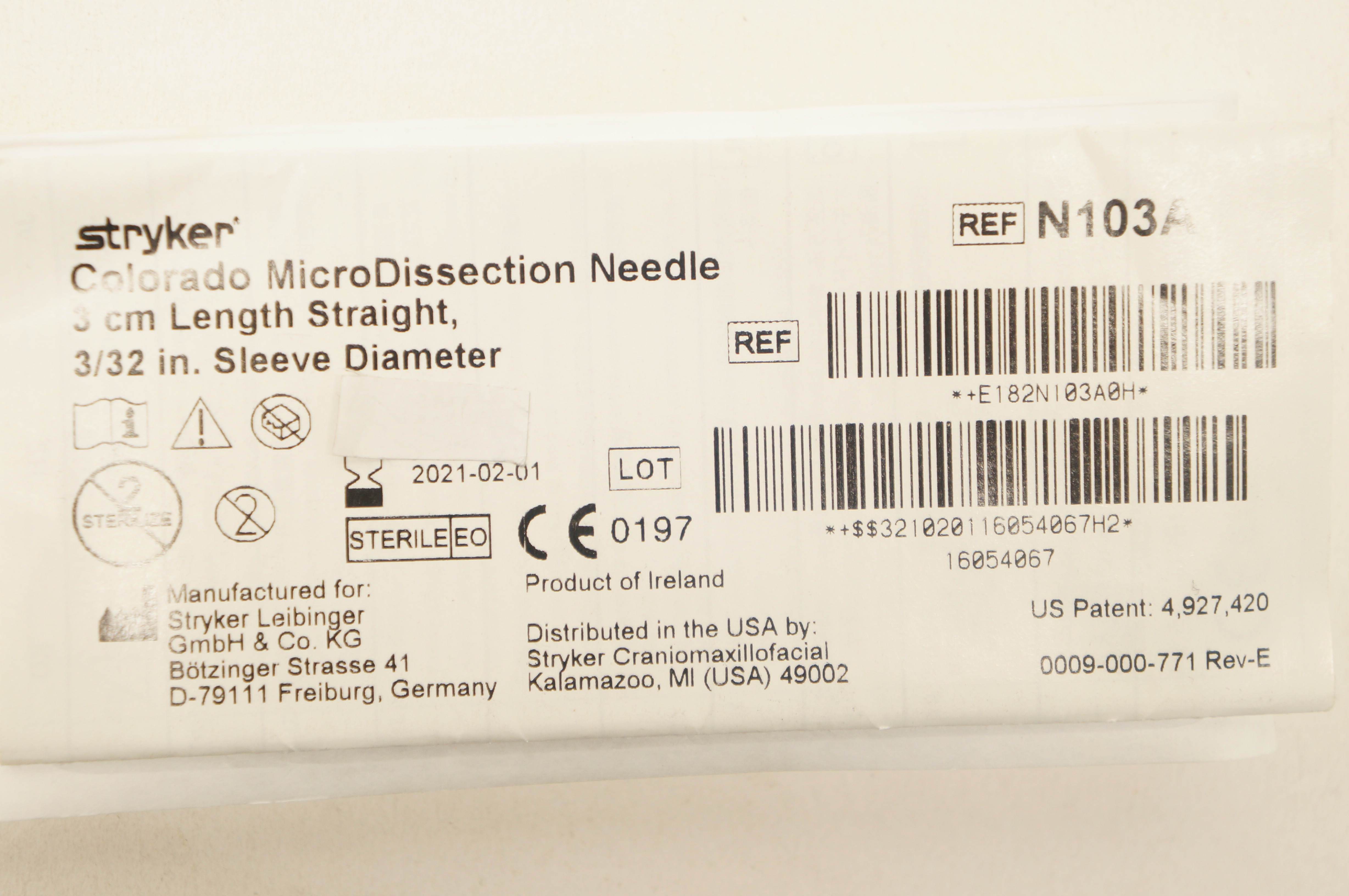 Stryker N103A Colorado MicroDissection Ndle 3cm x 3/32inch Sleeve Diameter (x)
