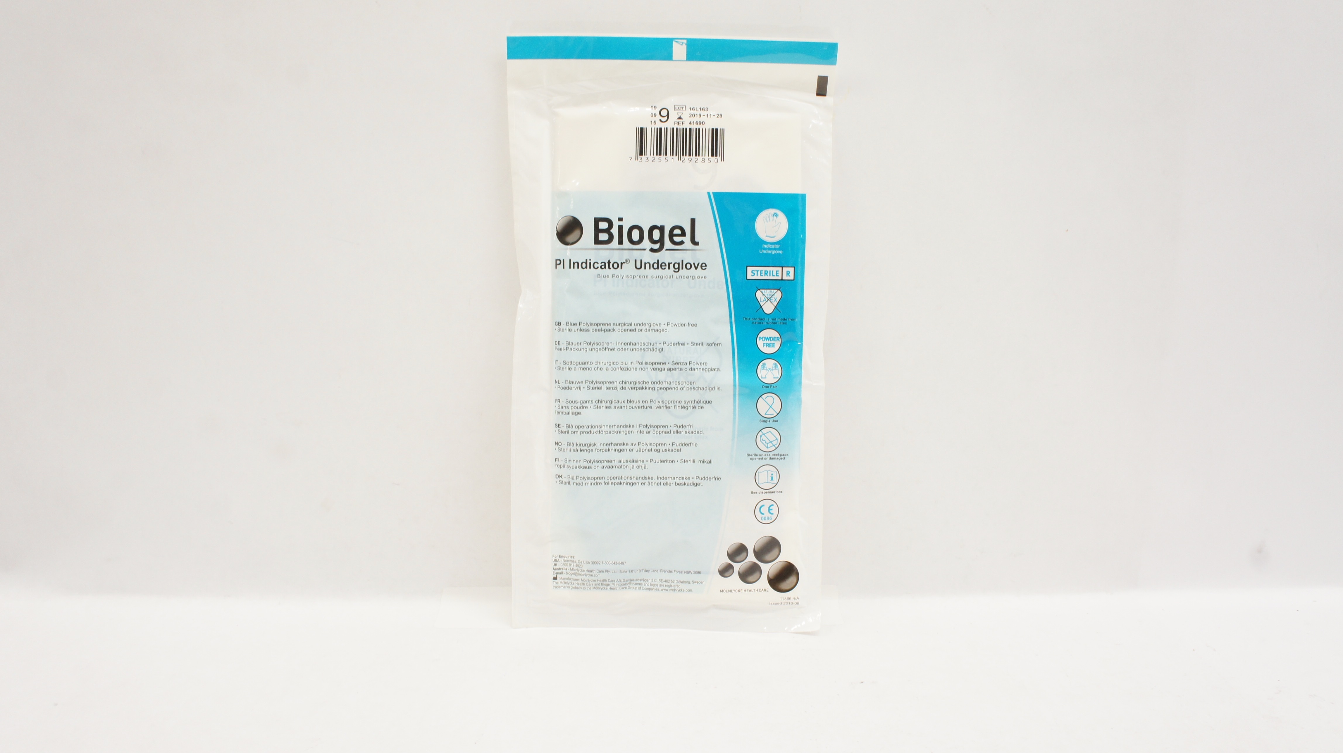Molnlycke Health Care 41690 Biogel Pl Indicator Surgical Underglove Size 9 (x)