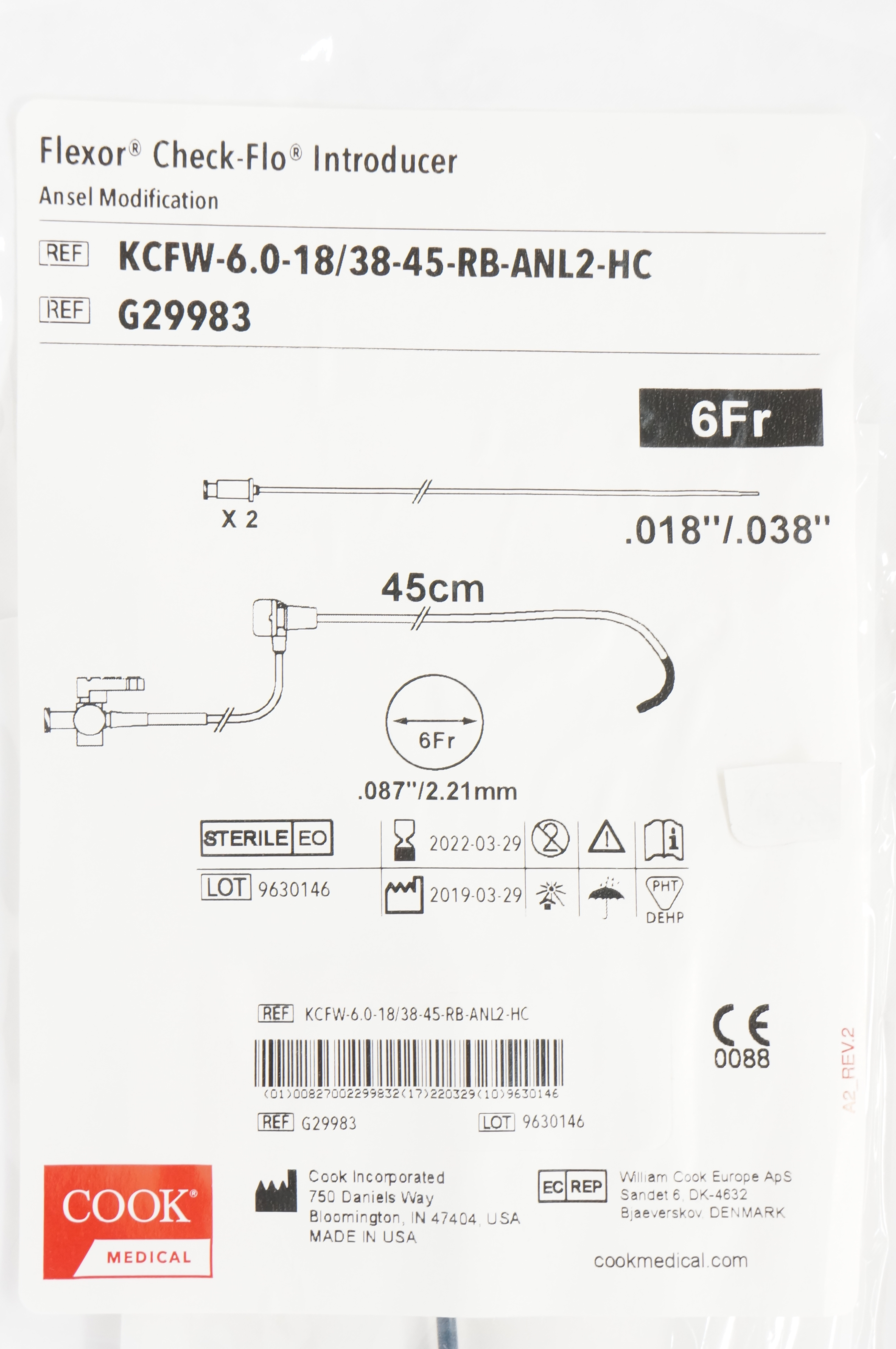 Cook Medical G29983 Flexor Check-Flo Introducer Ansel