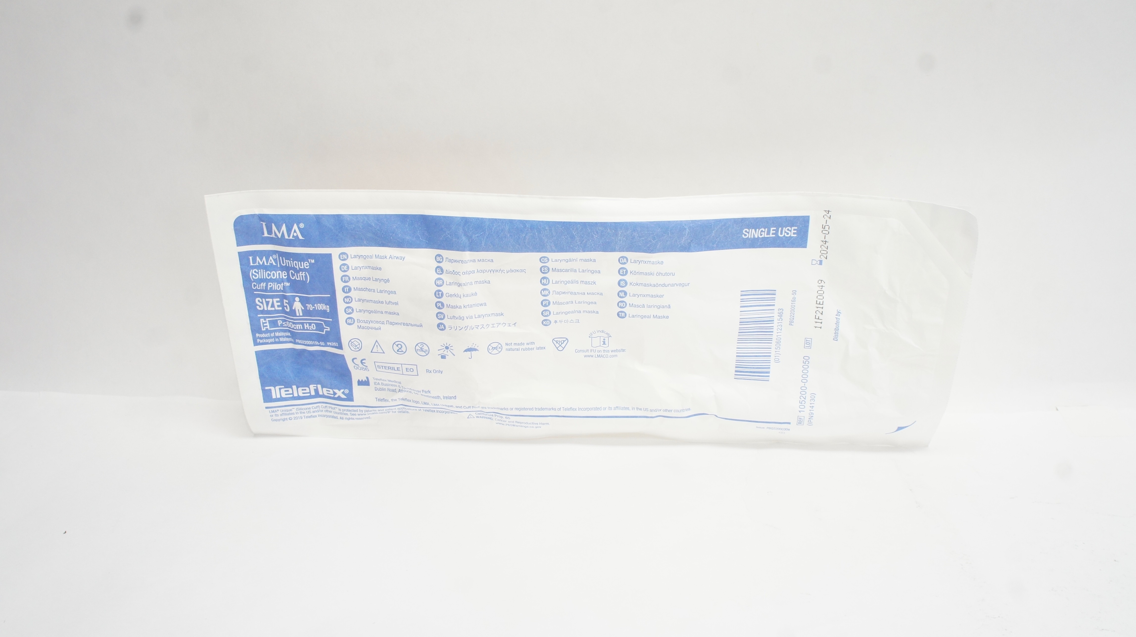 Teleflex 105200-000050 LMA Unique Laryngeal Mask Airway Size 5 70-100kg P≤60cm