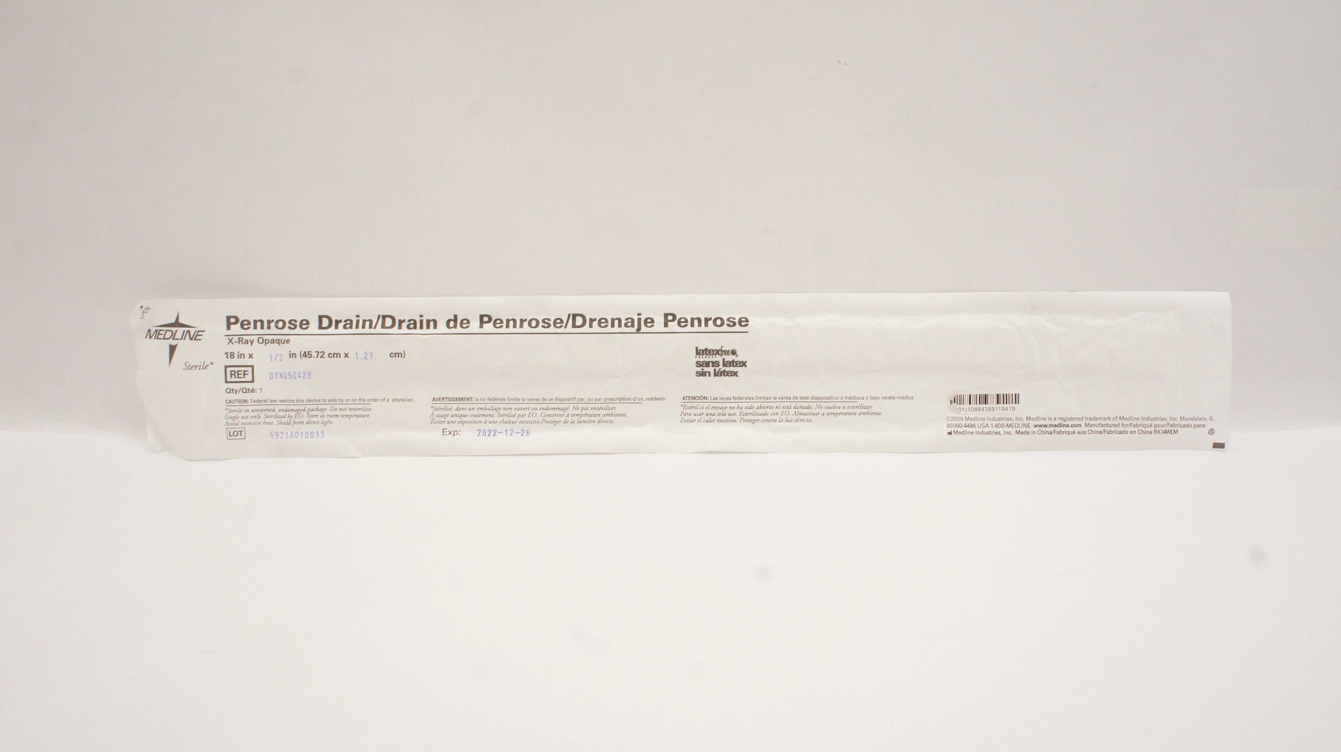 Medline DYND50428 Penrose Drain 18inch x 1/2inch