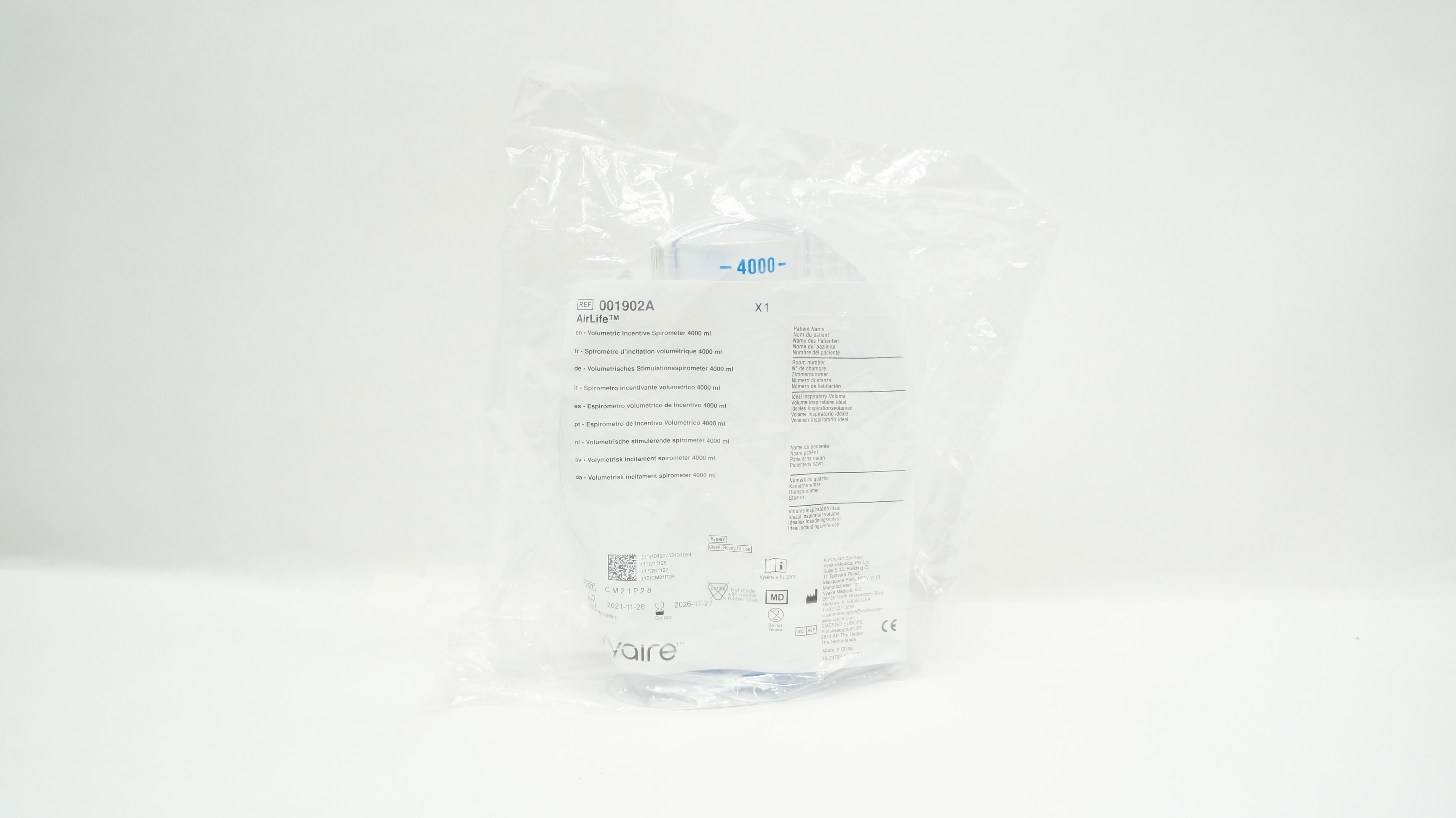 Vyaire 001902A AirLife Volumetric Incentive Spirometer 4000 ml