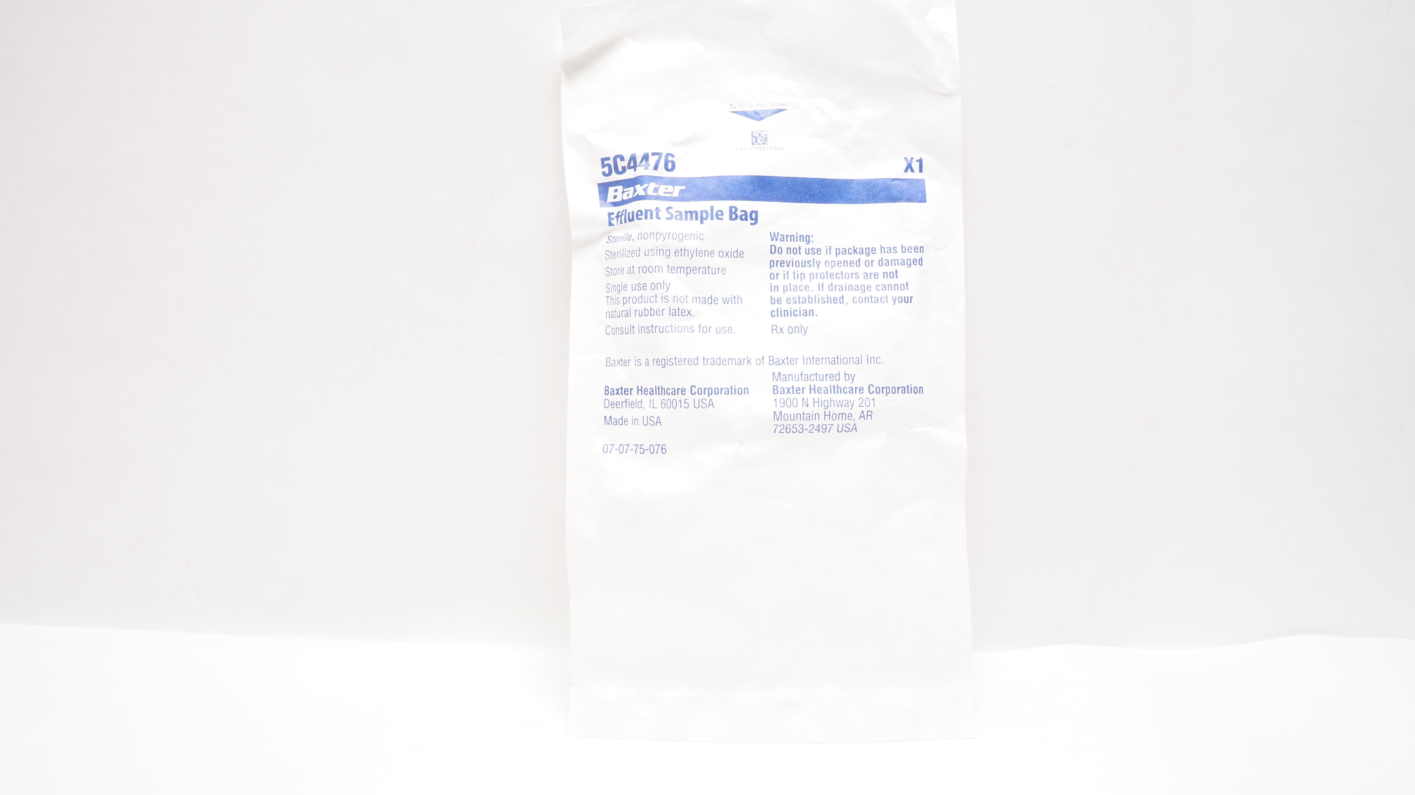 Baxter 5C4476 Effluent Sample Bag