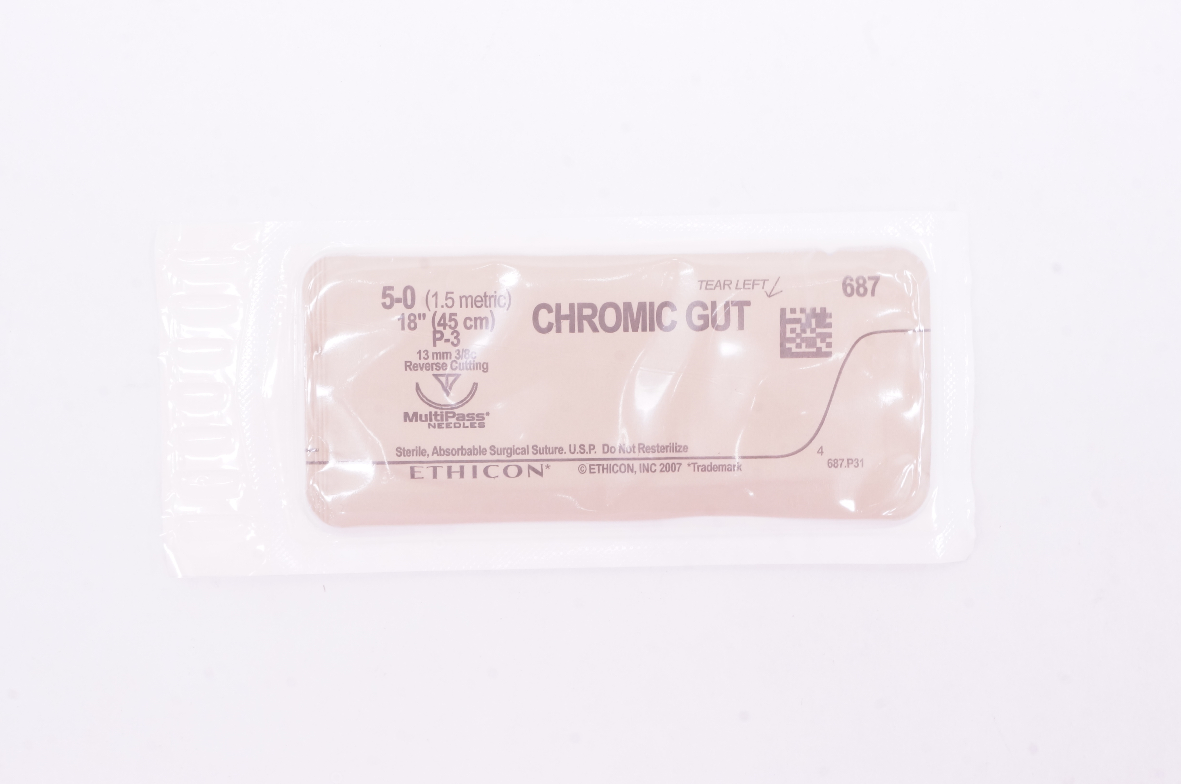 Ethicon 687 5-0 CHROMIC GUT P-3, 13mm 3/8c Reverse Cutting, 18inch (x)