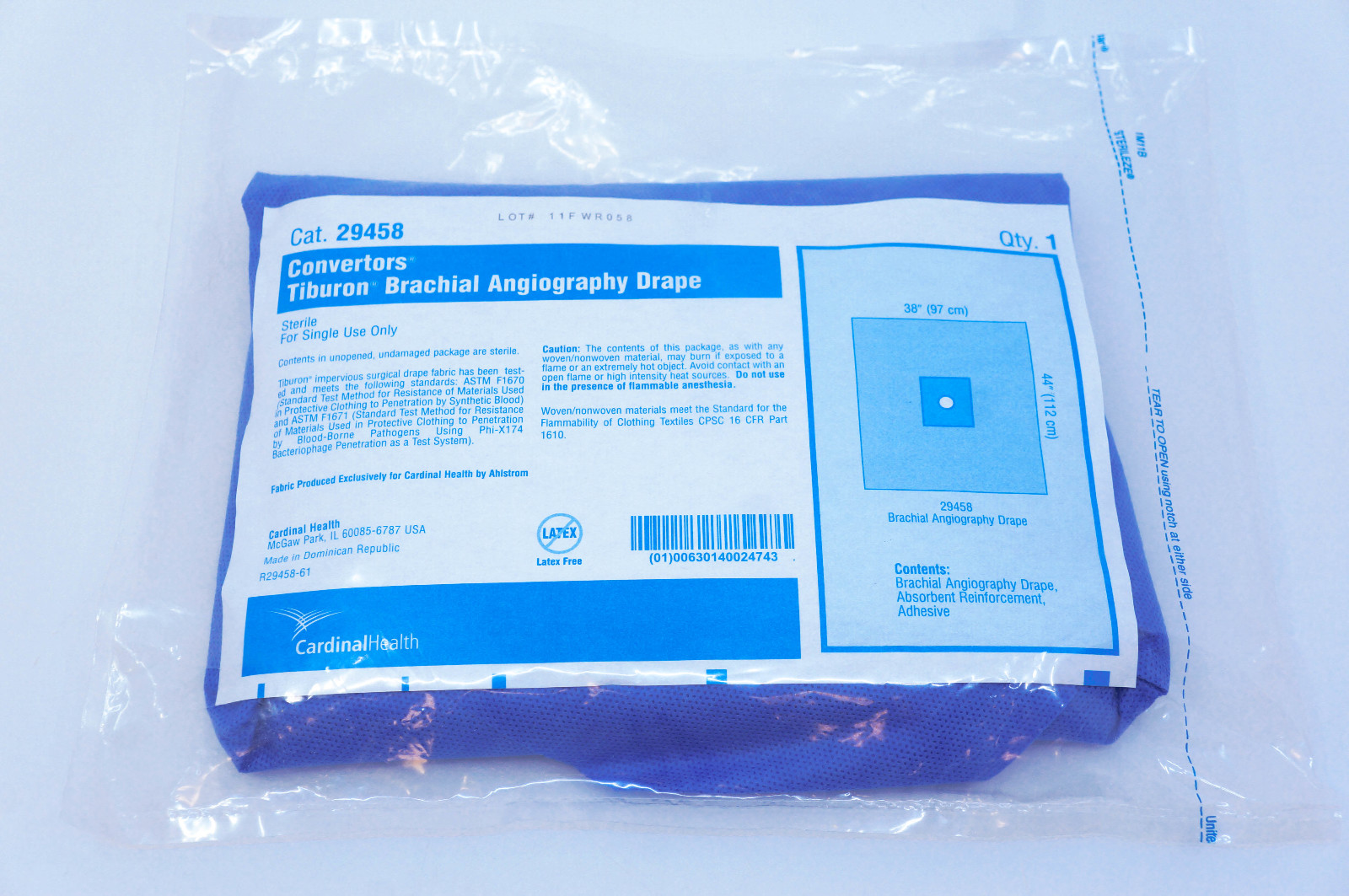Cardinal Health 29458 Convertors Tiburon Brachial Angiography Drape 38in.x44in.