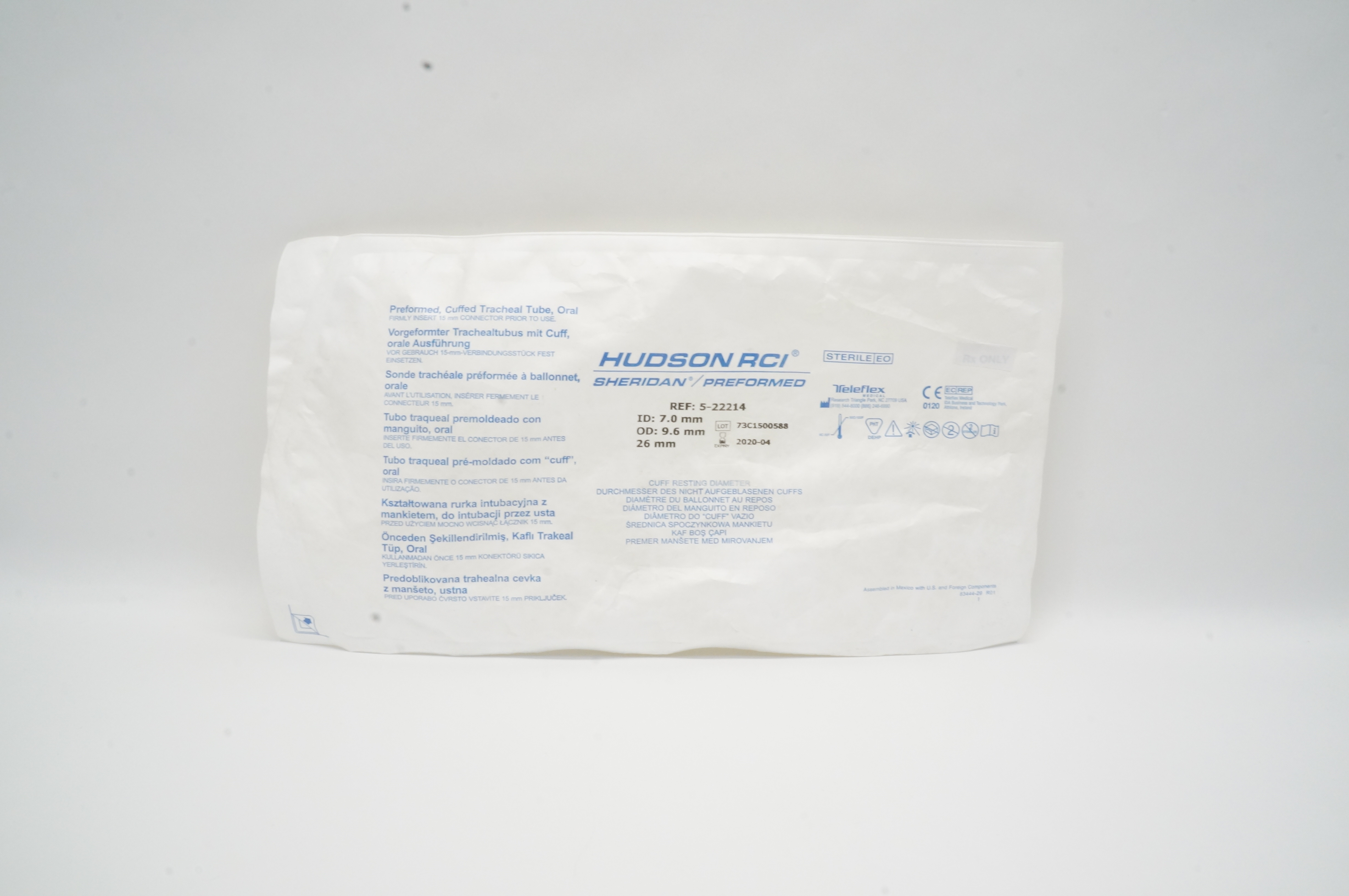 Teleflex 5-22214 Hudson RCI Cuffed Tracheal Tube 26mm x 9.6mm x 7.0mm (x)