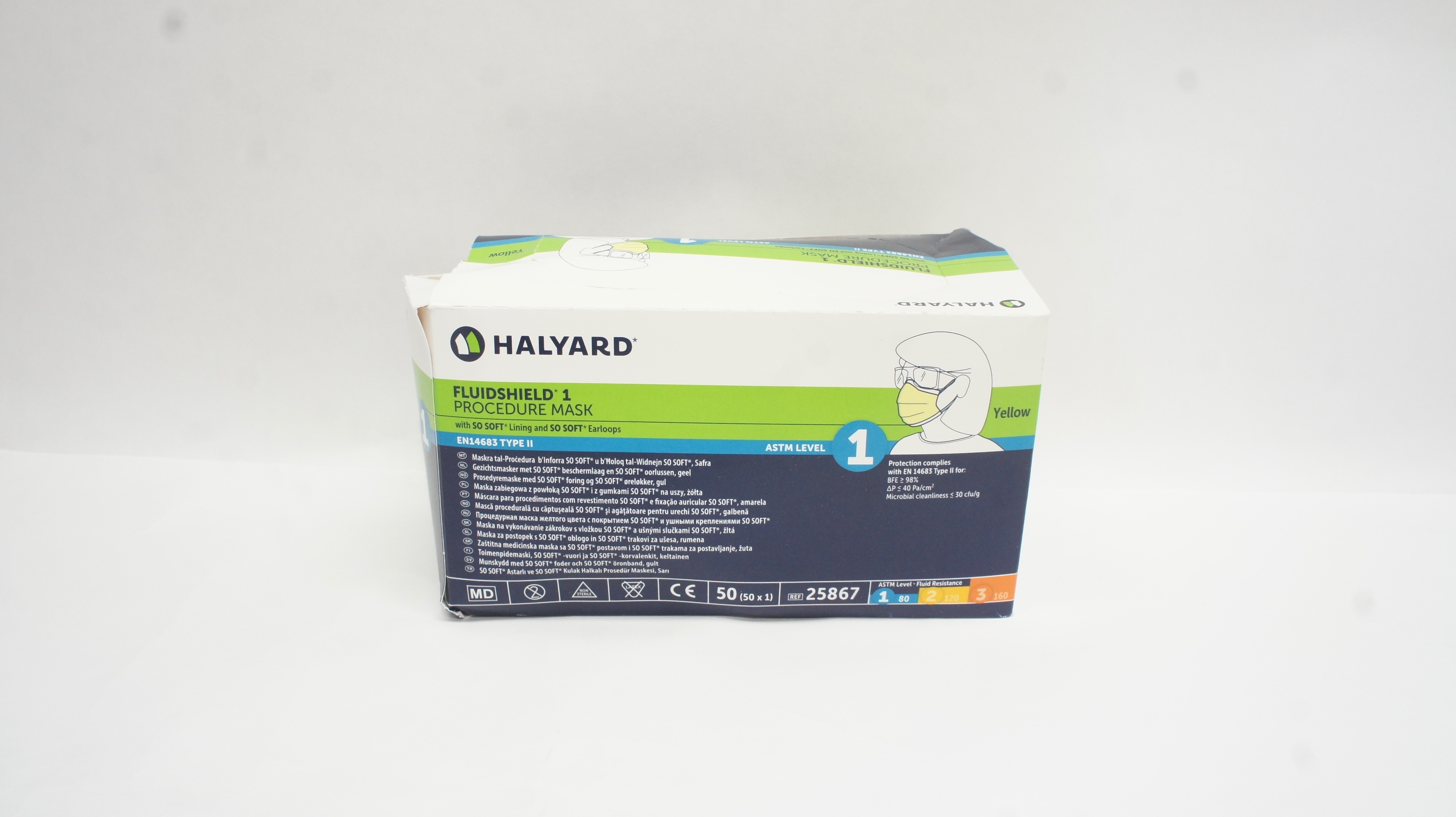 48207 Mask Halyard 25867 FLUIDSHIELD 1 Procedure Mask, w/SO Soft Lining - Box of 50