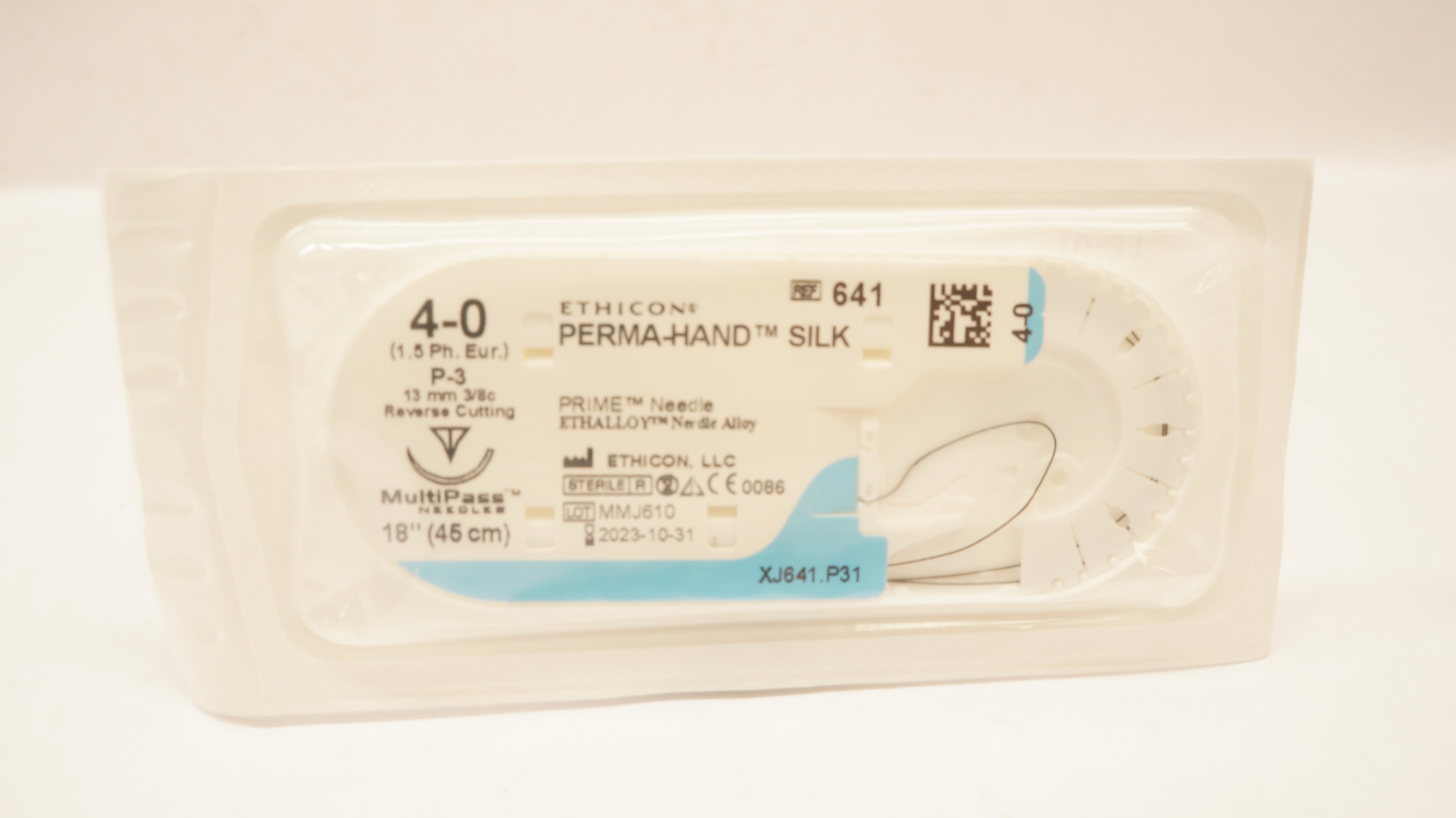 Ethicon 641 4-0 PERMA-HAND SILK Stre P-3 13mm 3/8c Reverse Cutting, 18inch (x)