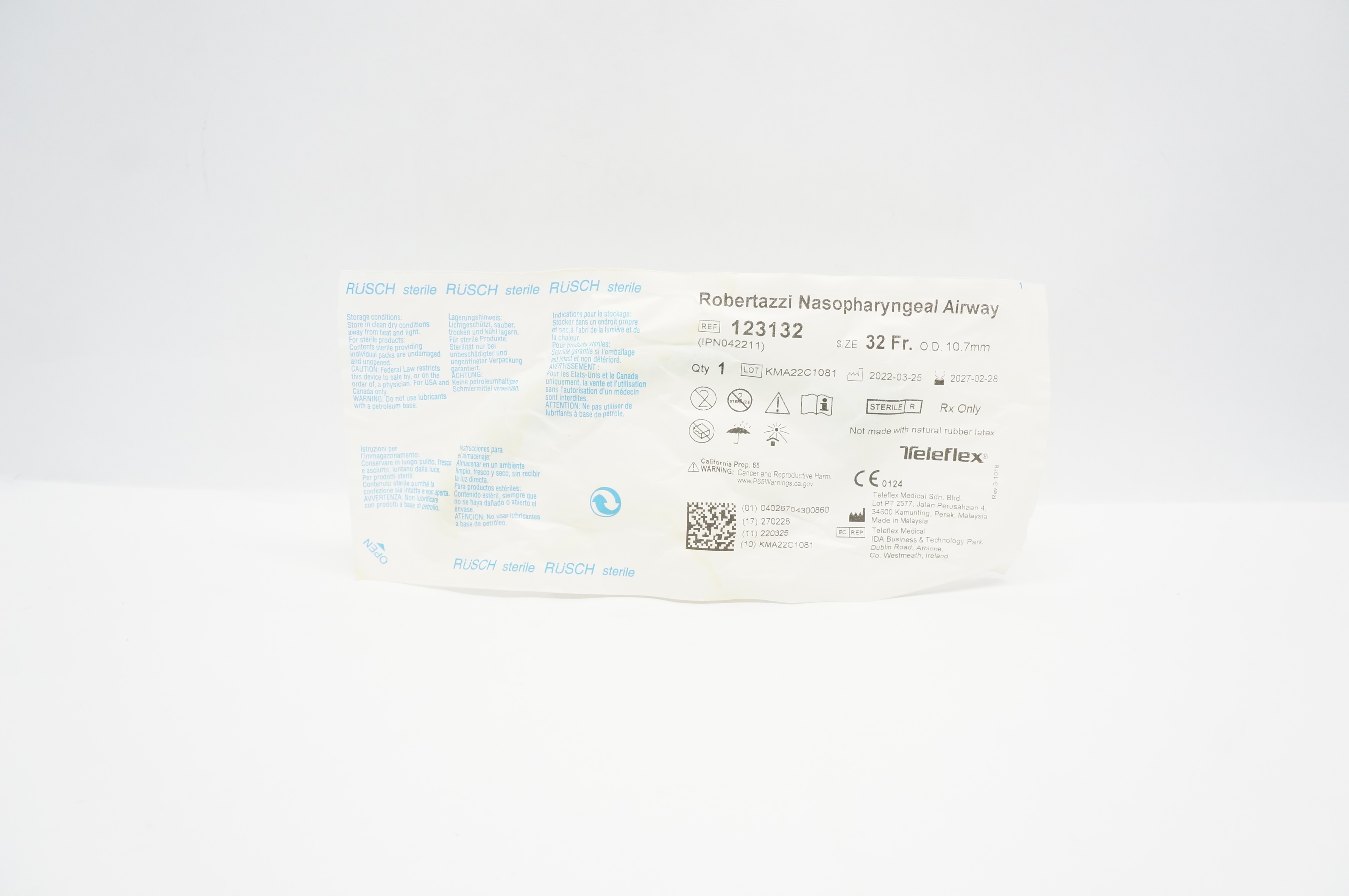 Teleflex 123132 Robertazzi Nasopharyngeal Airway 32Fr. x 10.7mm