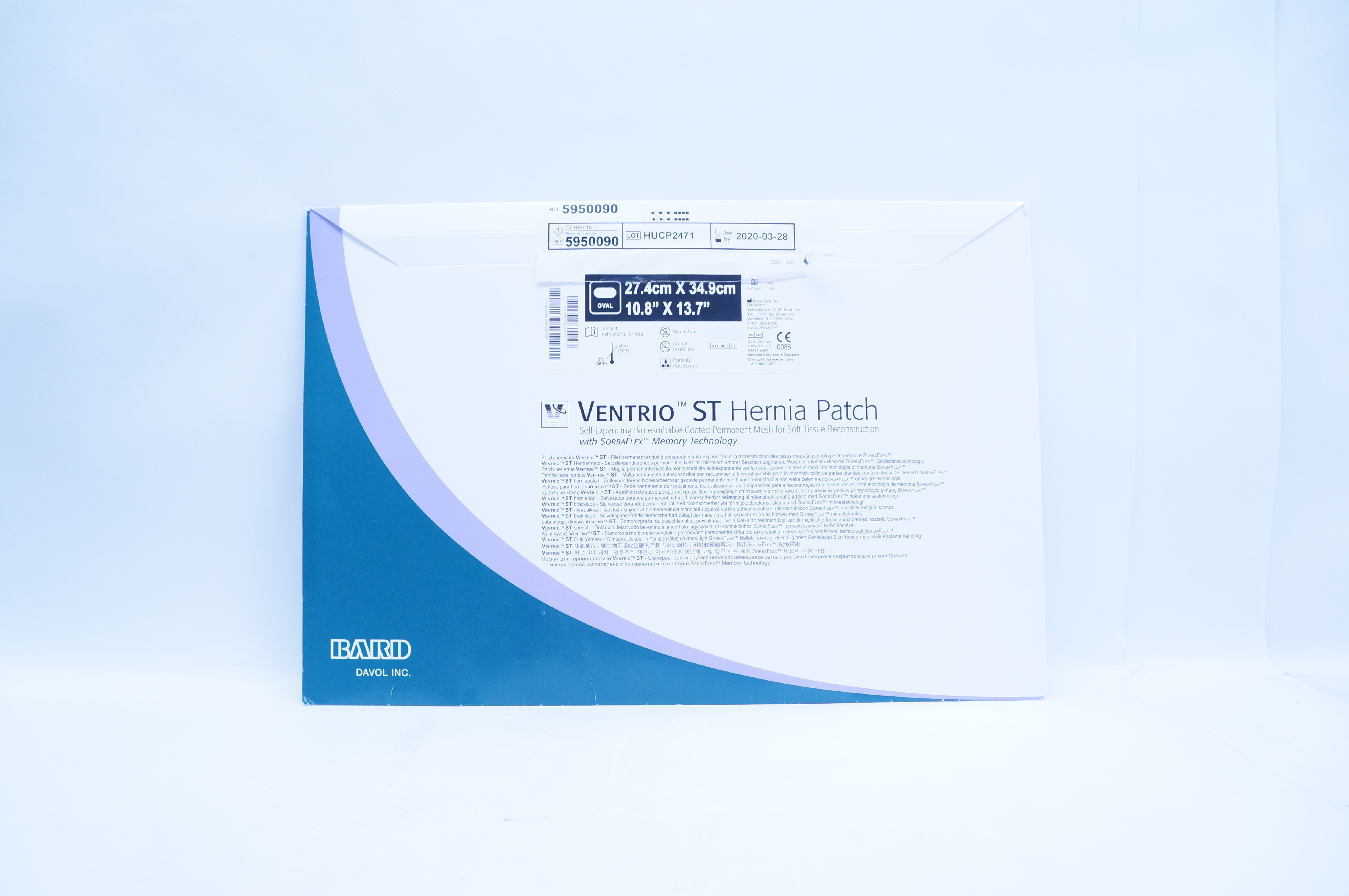 Bard 5950090 Ventrio ST Hernia Patch 10.8inch x 13.7inch (x)