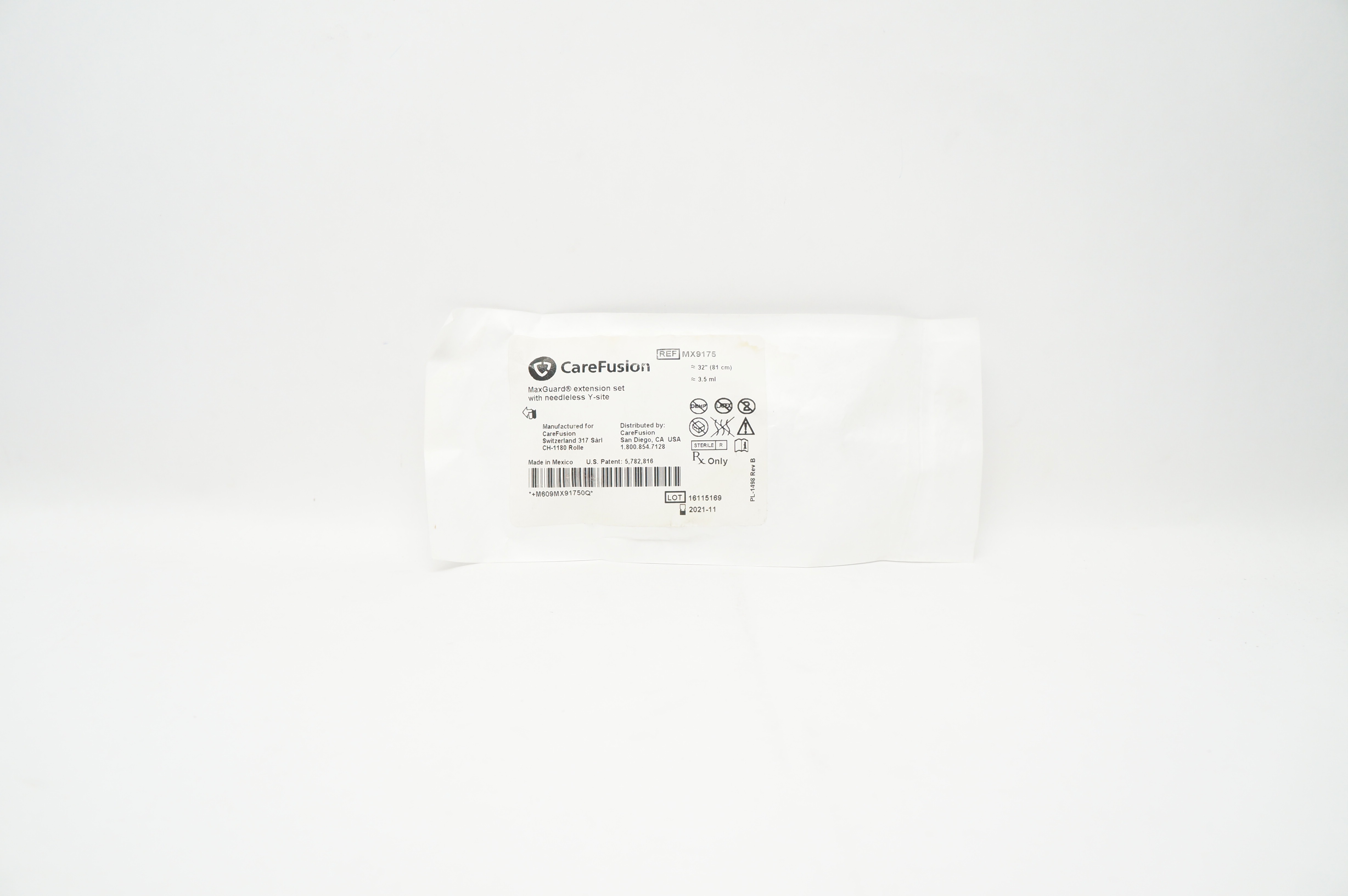 CareFusion MX9175 MaxGuard Extension Set w/Ndleless Y-Site 32 inch x 3.5ml (x)