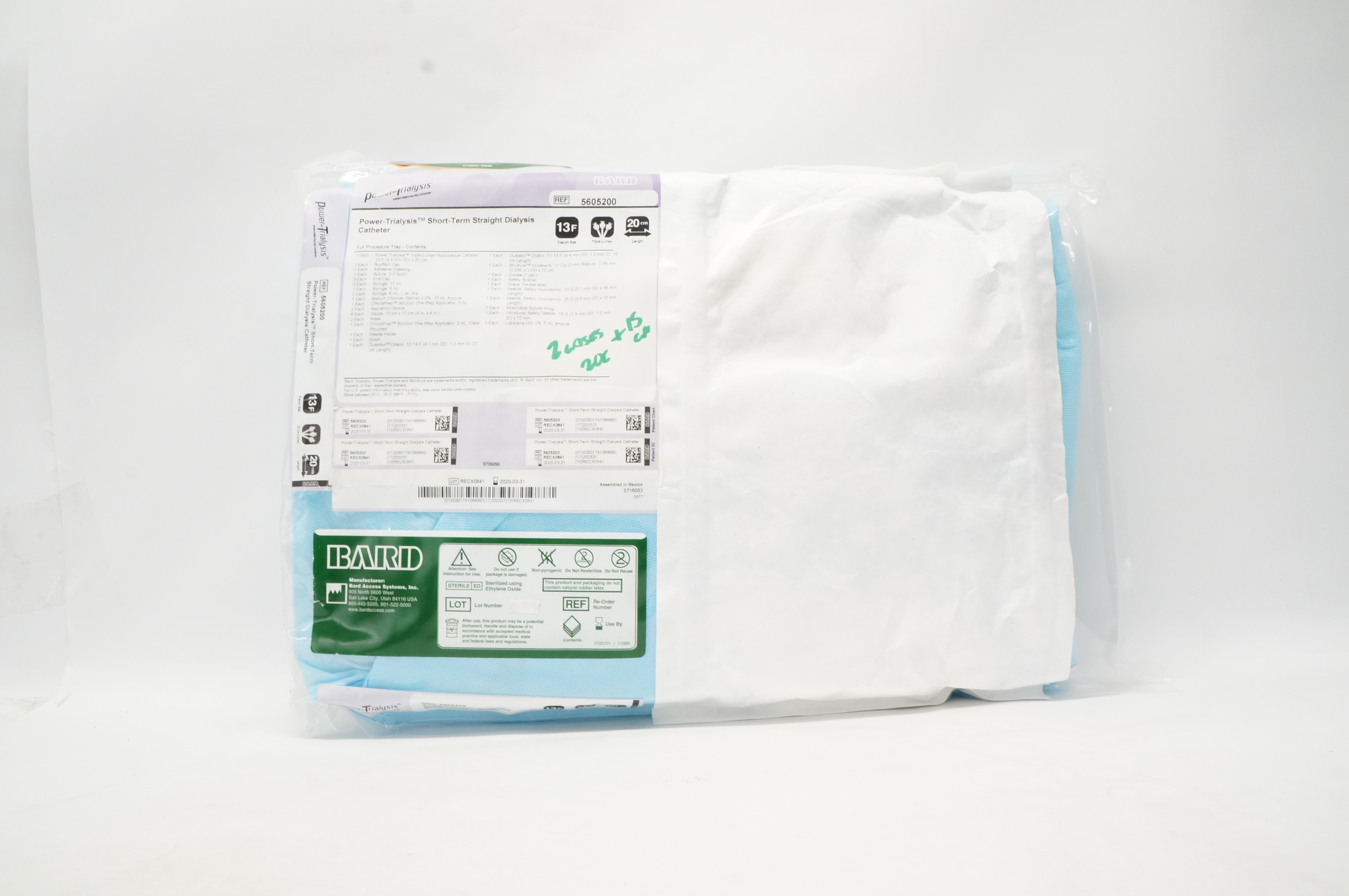 Bard 5605200 Power-Trialysis Straight Dialysis Cath. Tray 13F x 20cm (x)