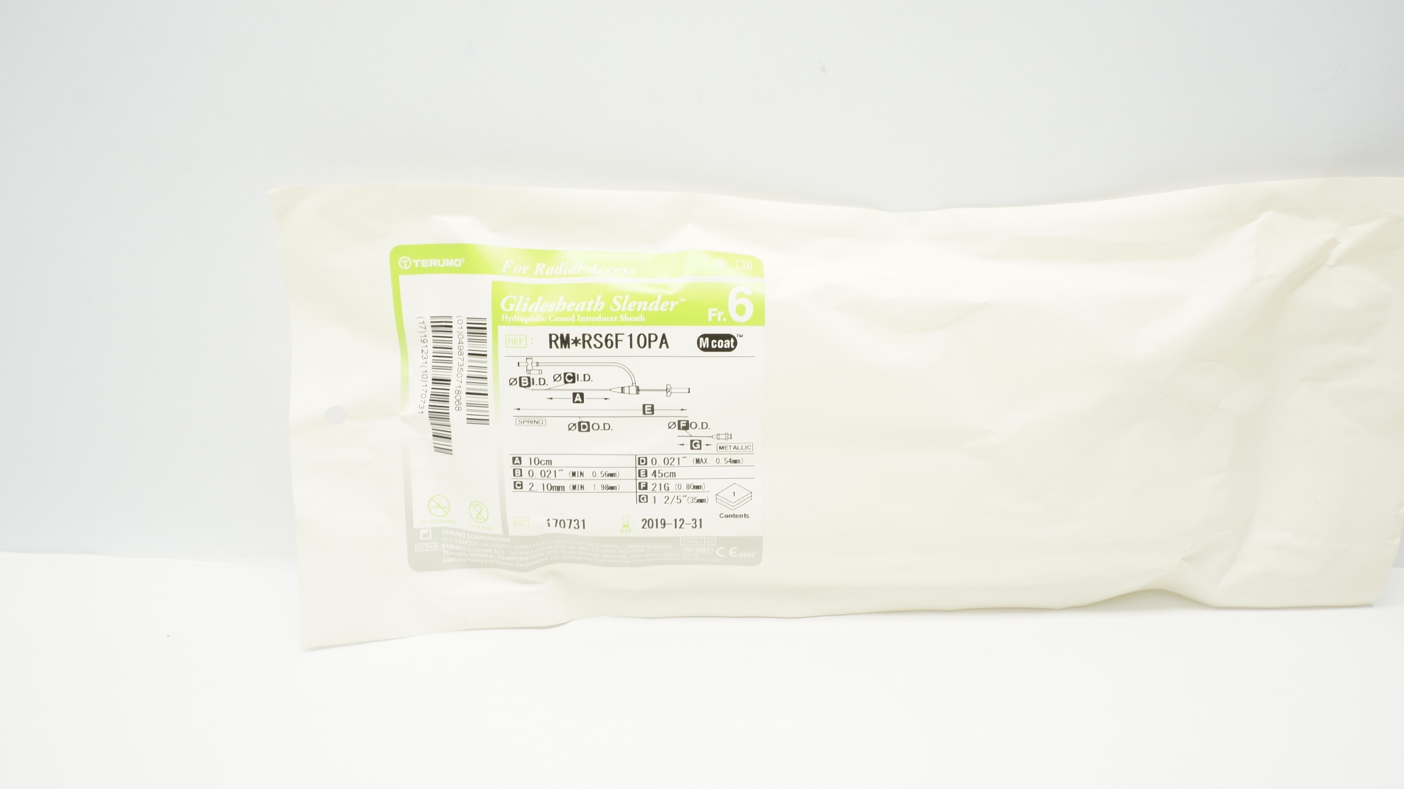 Terumo RM*RS6F10PA Glidesheath Slender Coated Introducer Sheath 6Fr (x)