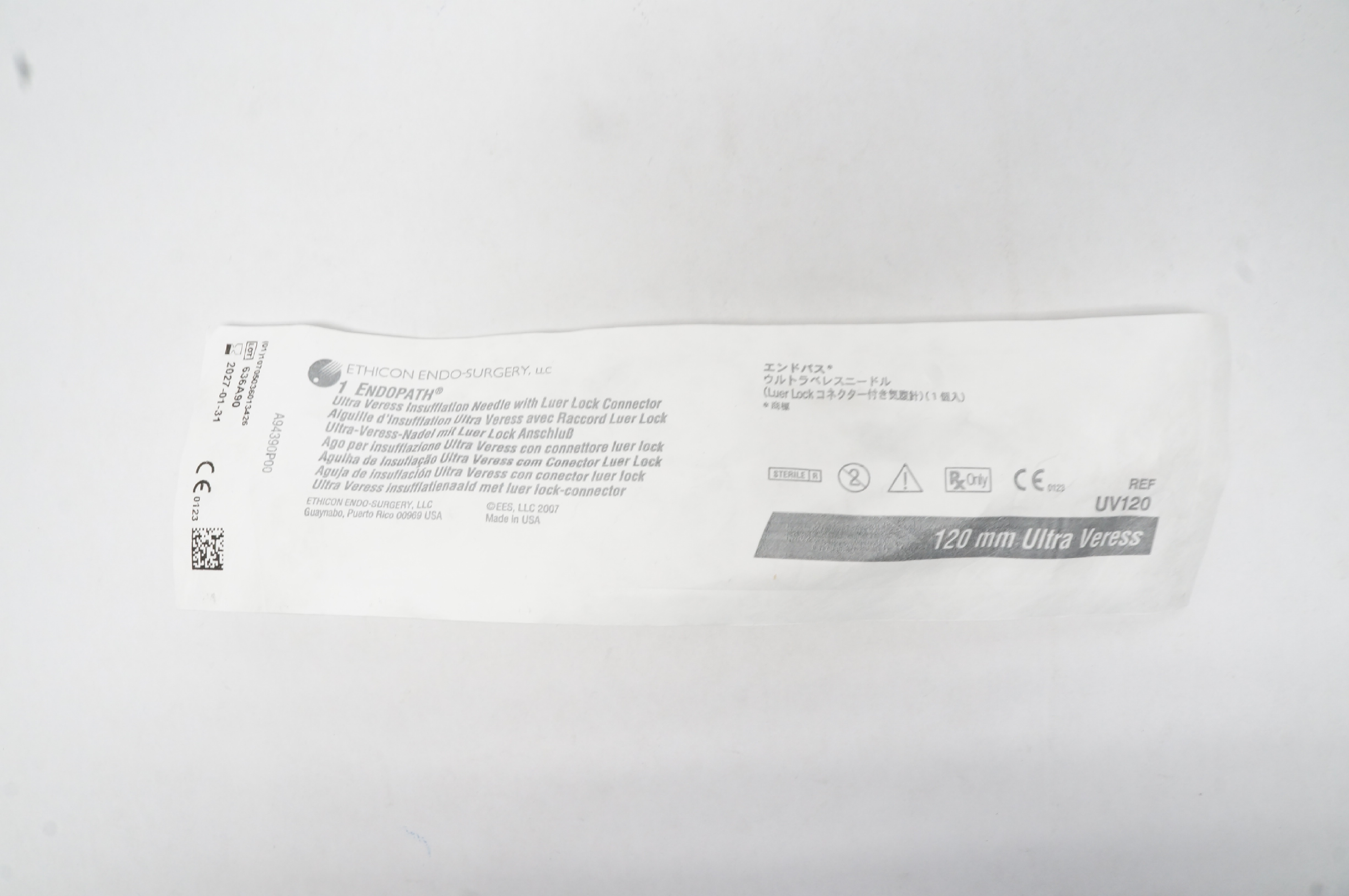Ethicon UV120 1 Endopath Ultra Veress Insufflation Ndle 120 mm