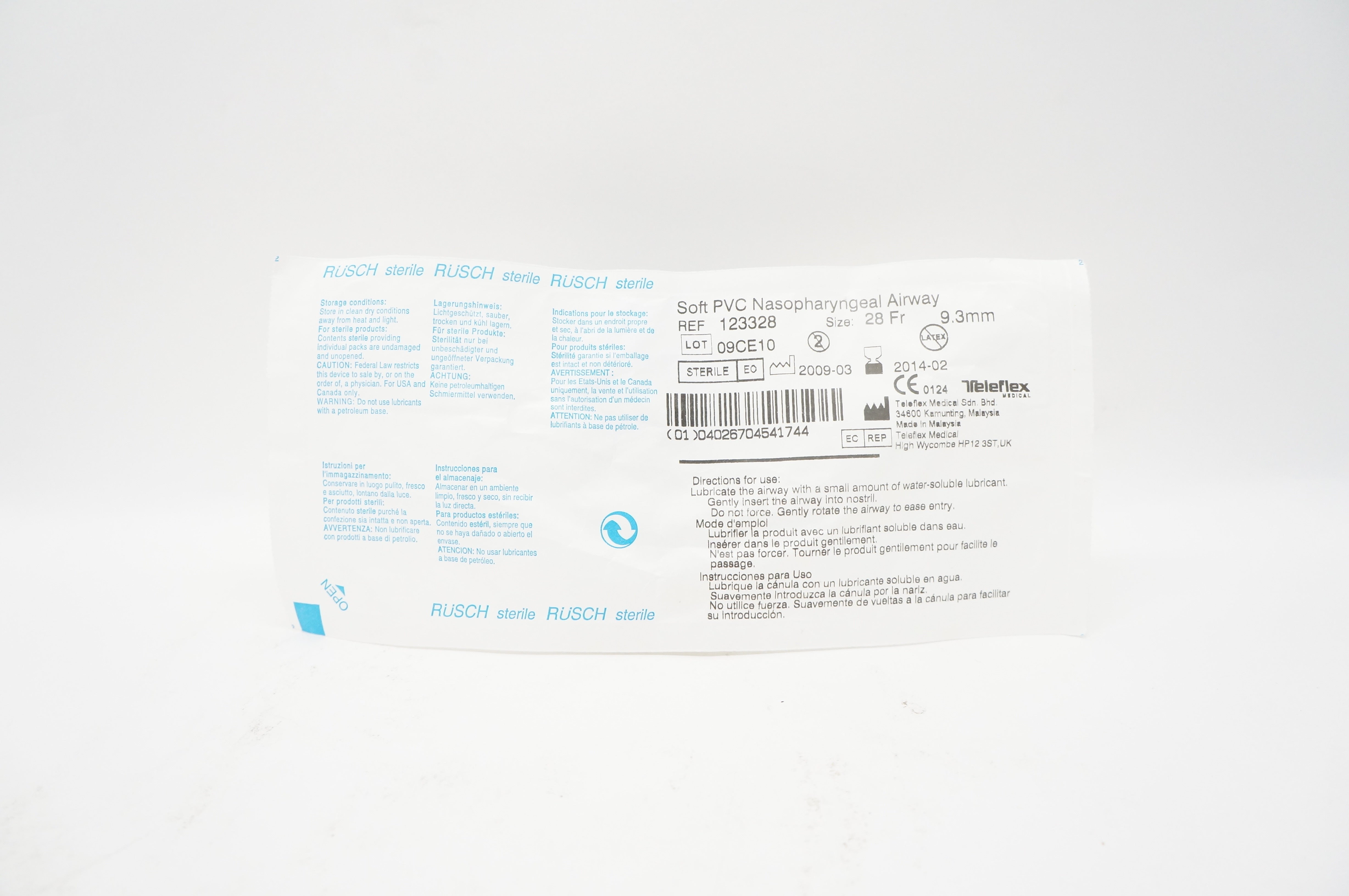 Teleflex 123328 Rusch Soft PVC Nasopharyngeal Airway 28Fr x 9.3mm (x)