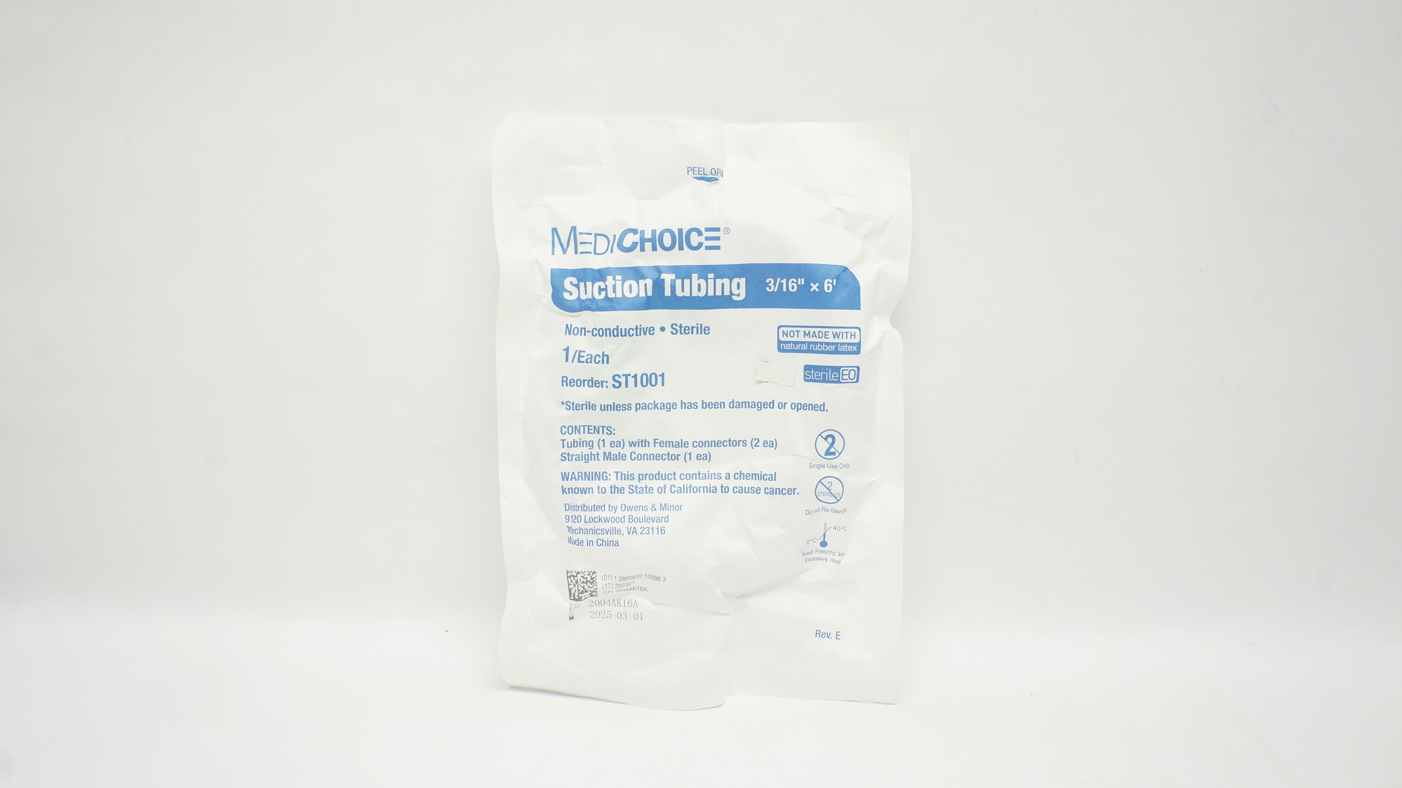 MediChoice ST1001 Suction Tubing Non-Conductive Sterile 3/16inch x 6ft