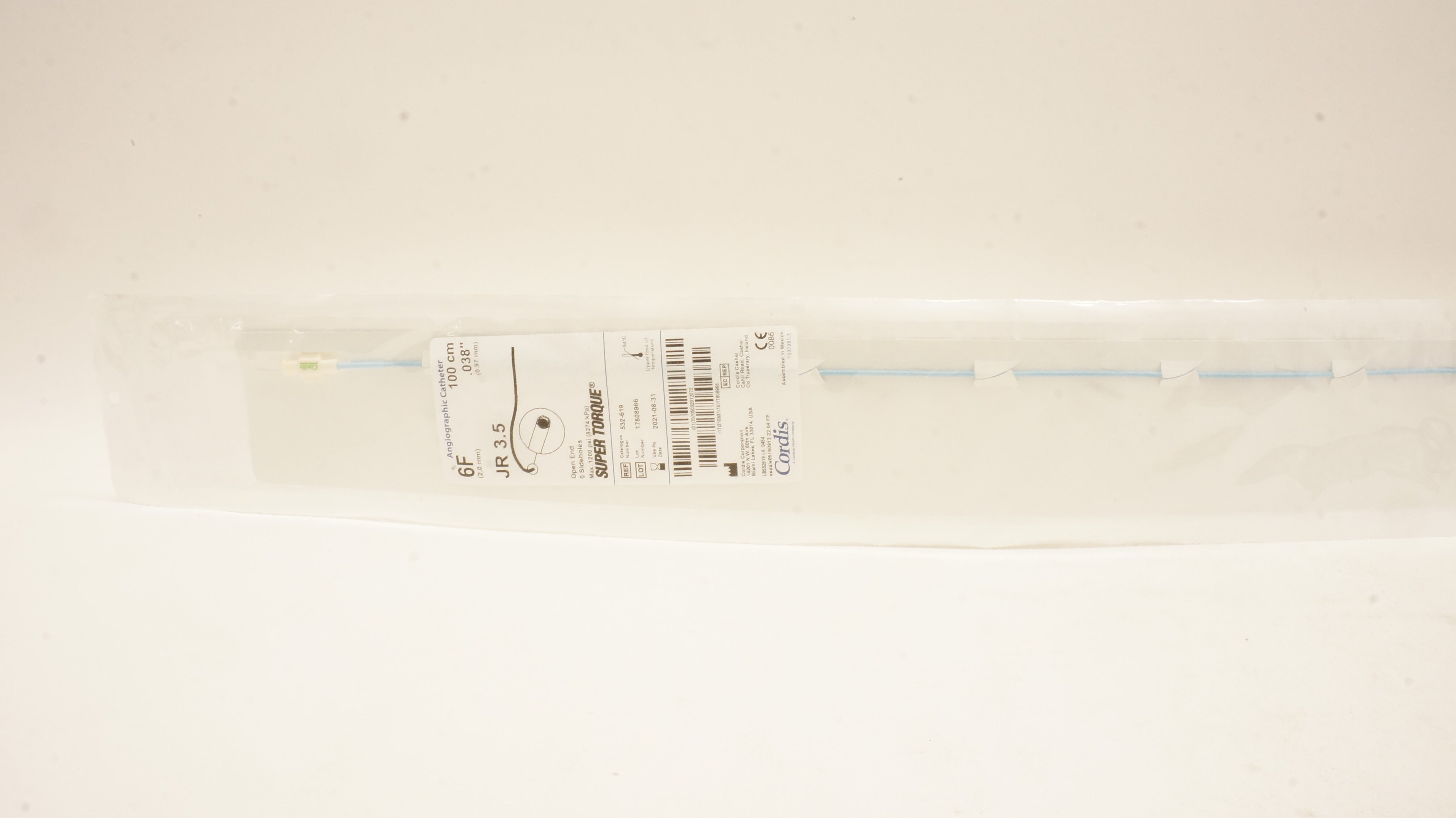 Cordis 532-619 JR 3.5 Super Torque Angiographic Cath. 6F x .038inch x 100cm