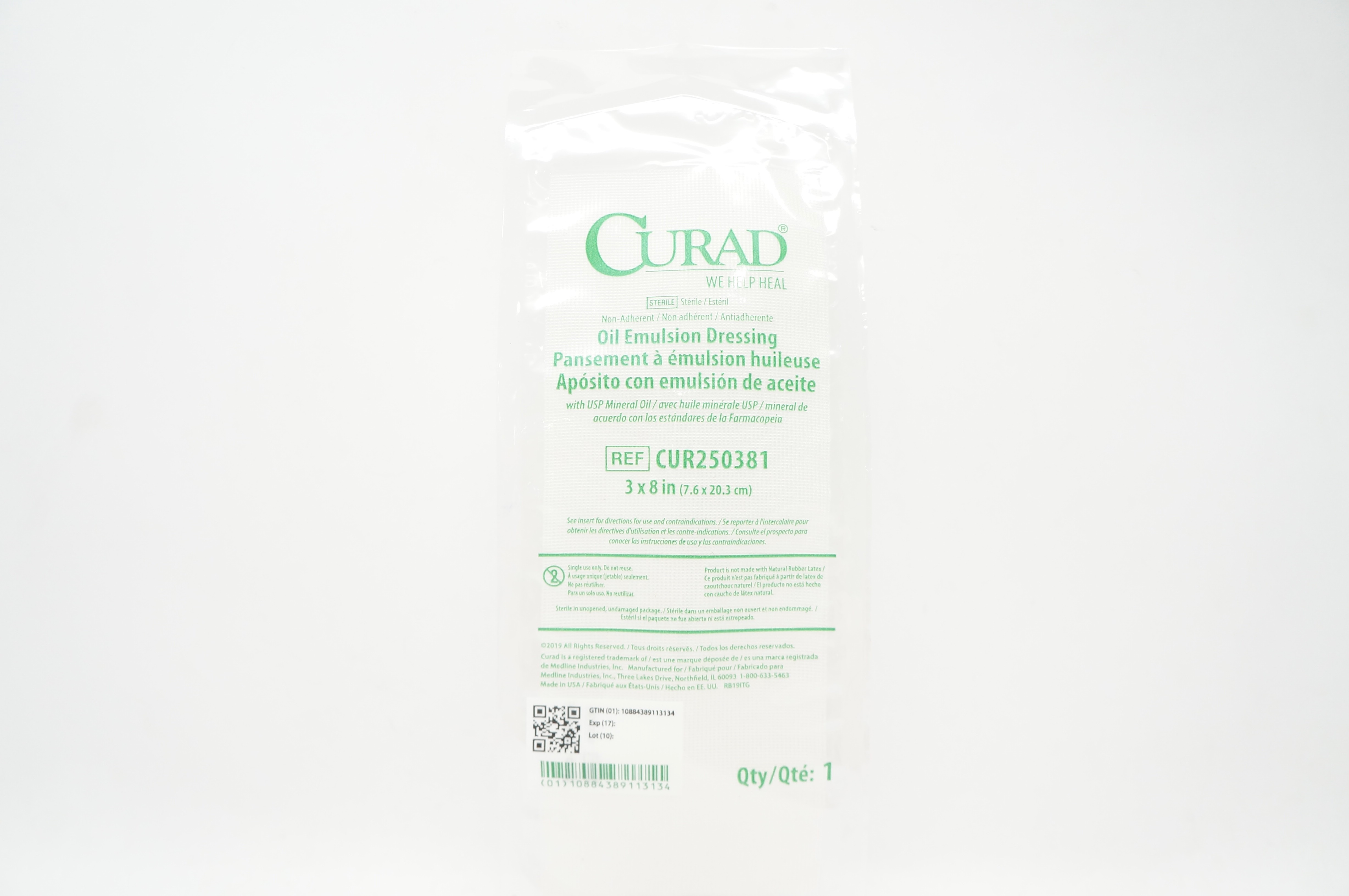 Medline CUR250381 Curad Oil Emulsion Dressing 3 inch x 8 inch (x)