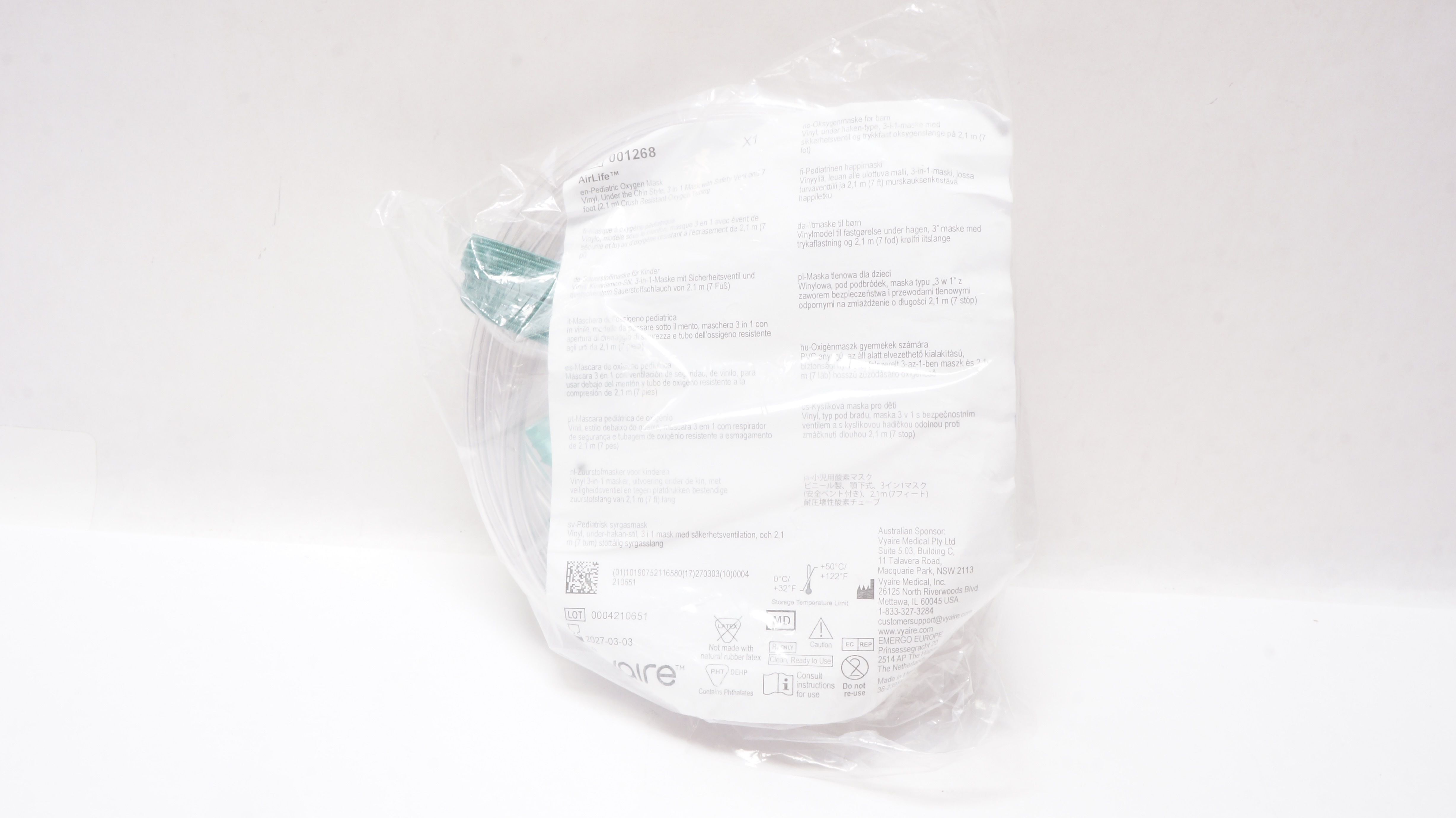 Vyaire 001268 AirLife Pediatric Oxygen Mask Vinyl Under The Chin Style