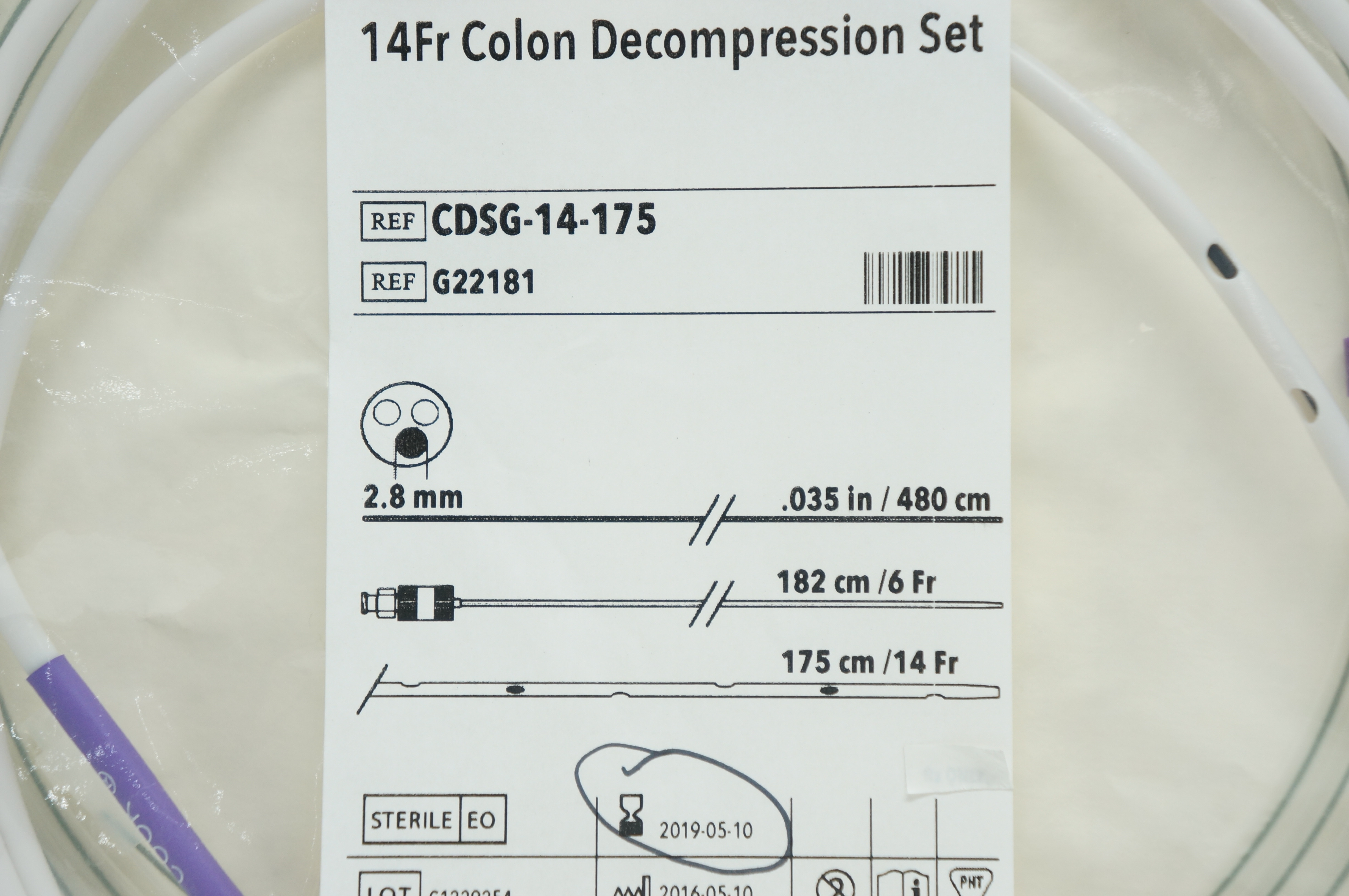 Cook Medical G22181 Colon Decompression Set 14Fr .035inch x 182 x