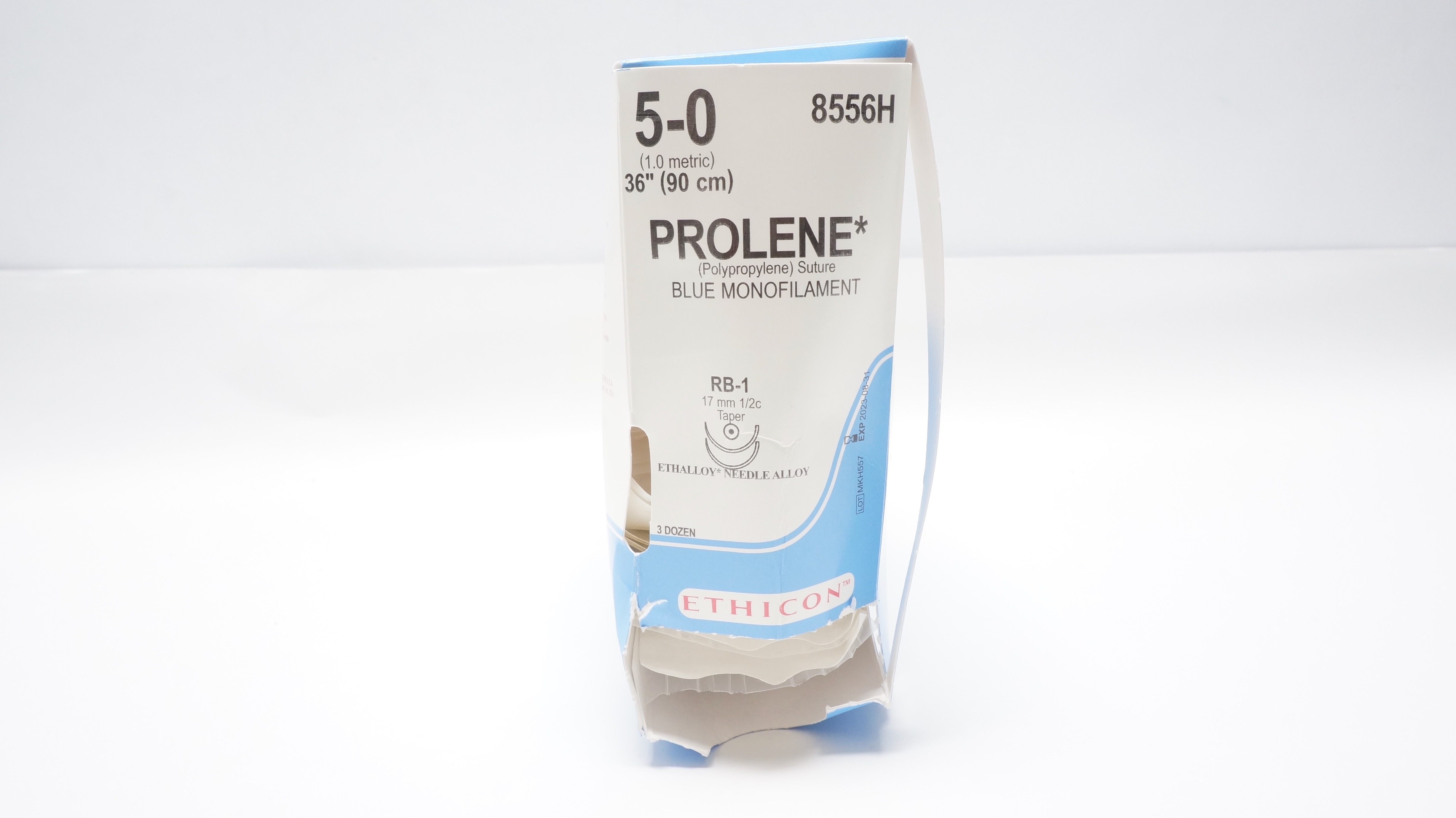 Ethicon 8556H 5-0 Prolene RB-1 17mm 1/2c Taper 36inch (x) - Box of 28
