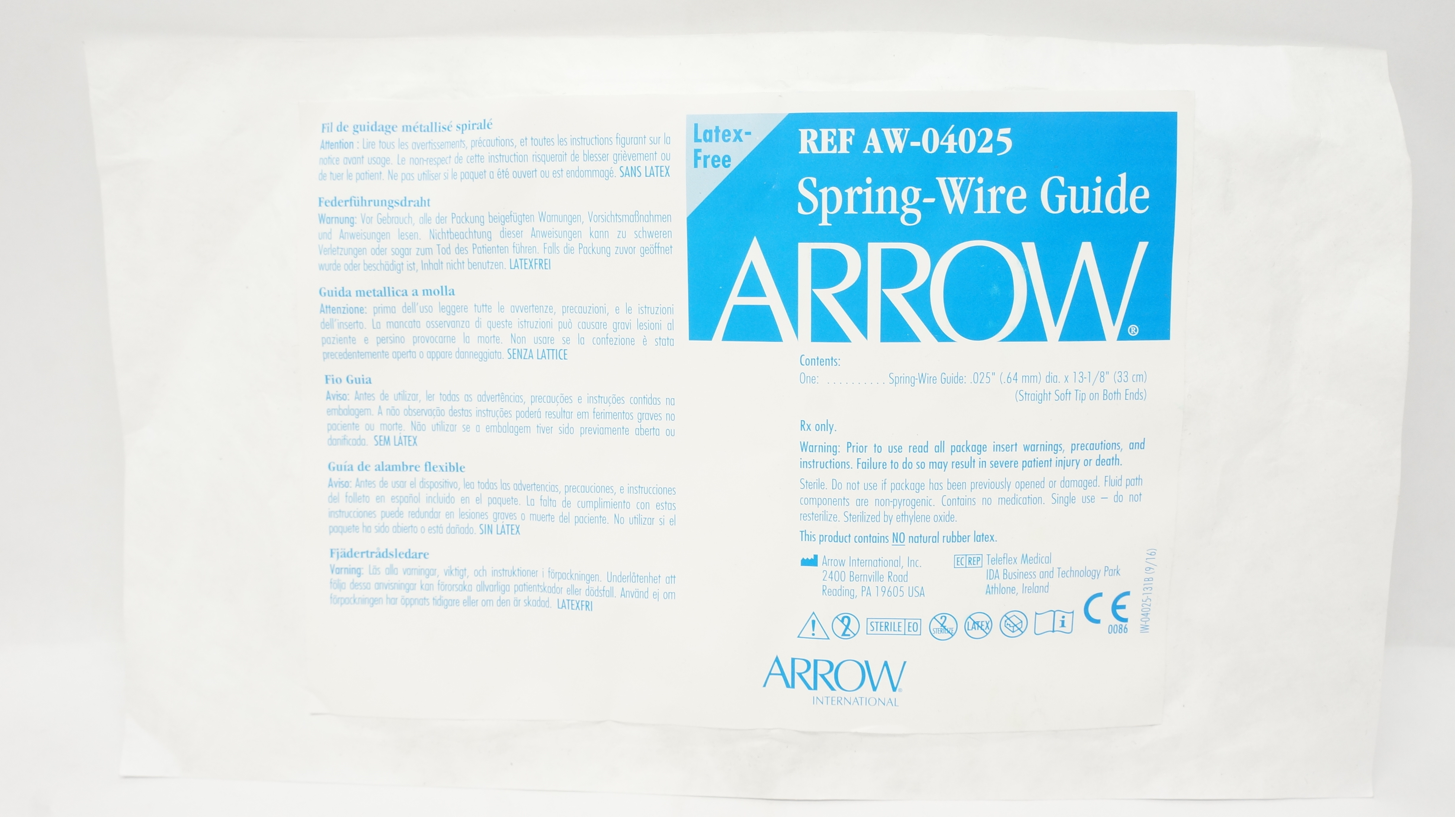 Arrow AW-04025 Spring-Wire Guide Straight Soft Tip .025inch x 13-1/8inch