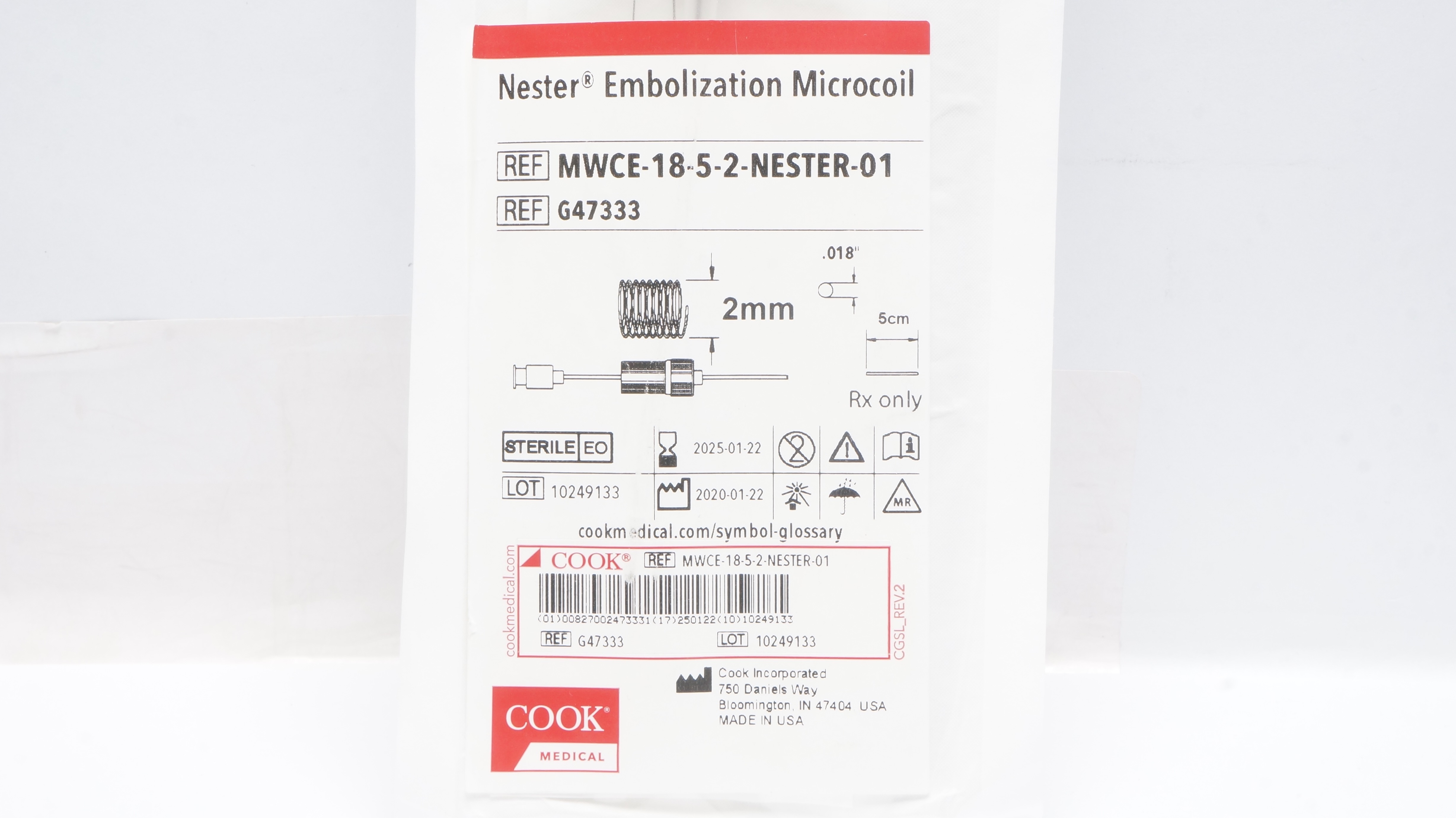 Cook Medical G47333 Nester Embolization Microcoil 2mm x 5cm x .018inch (x)