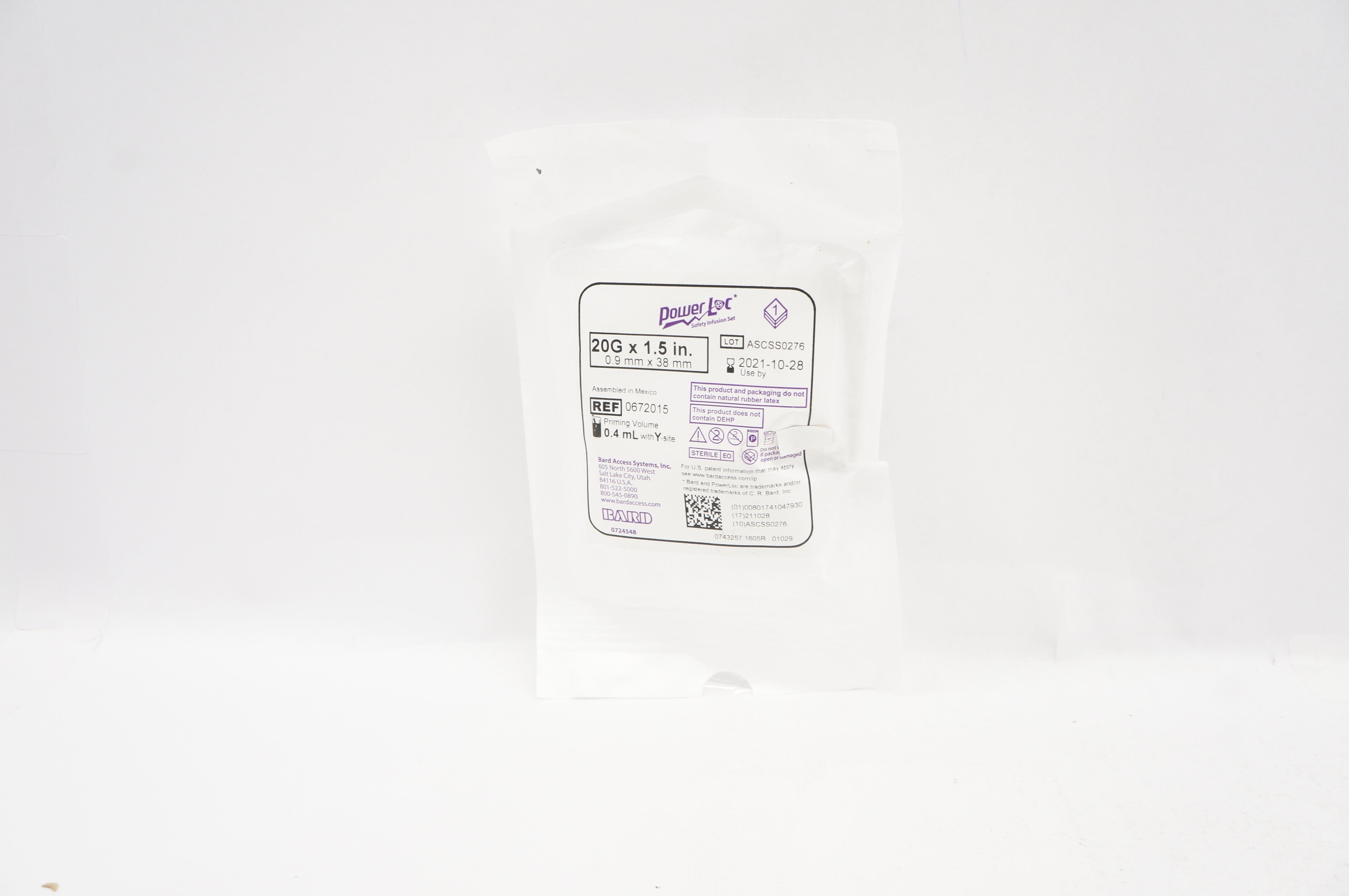 Bard 0672015 PowerLoc Safety Infusion Set 20G x 1.5inch (x)