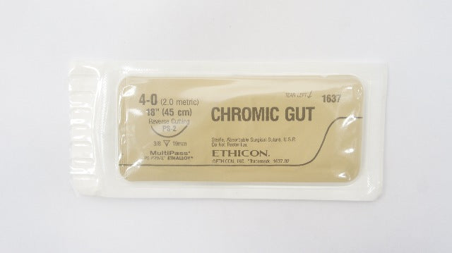 Ethicon 1637 4-0 Chromic Gut Stre PS-2 19mm 3/8c Reverse Cutting 18inch(x)