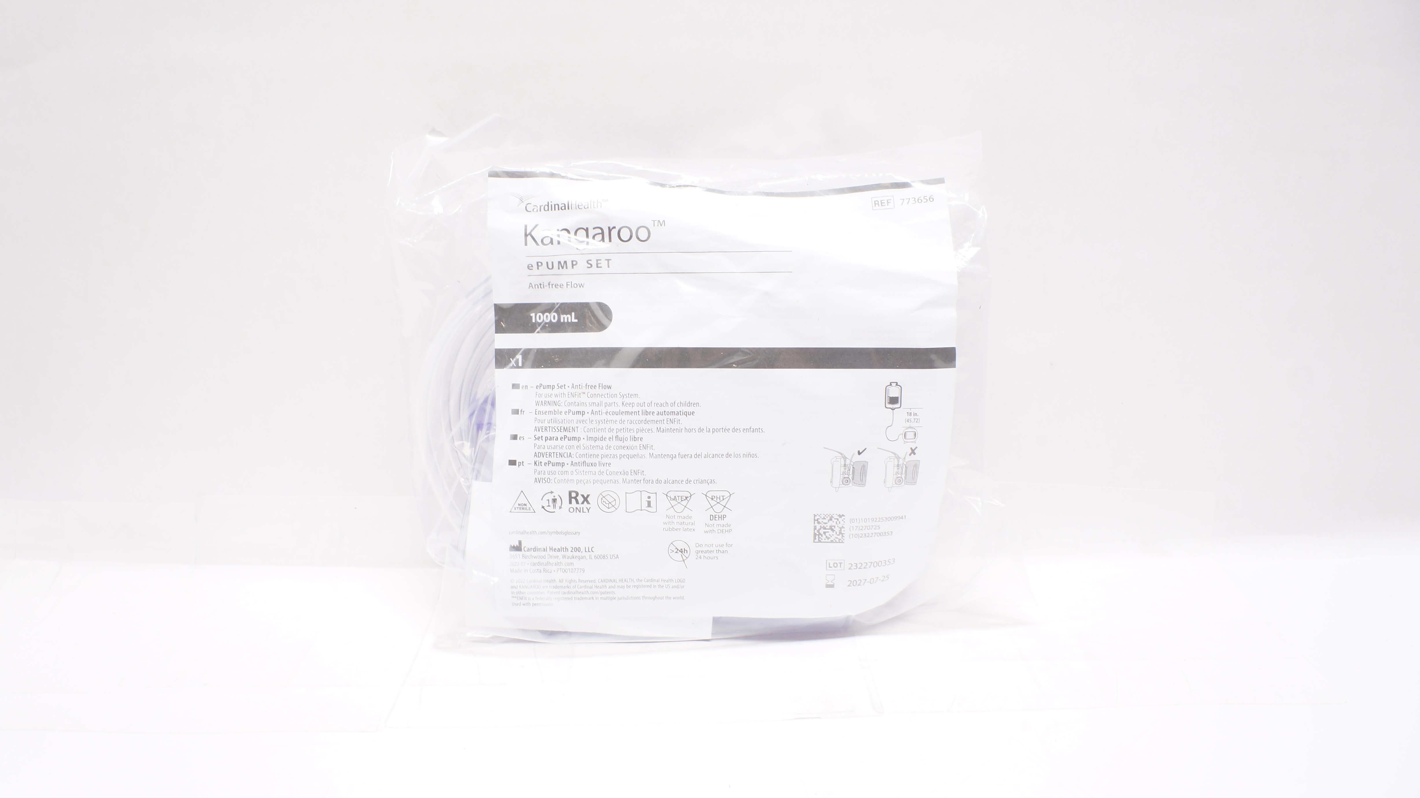 Cardinal Health 773656 Kangaroo ePump Set Anti-free Flow 1000mL