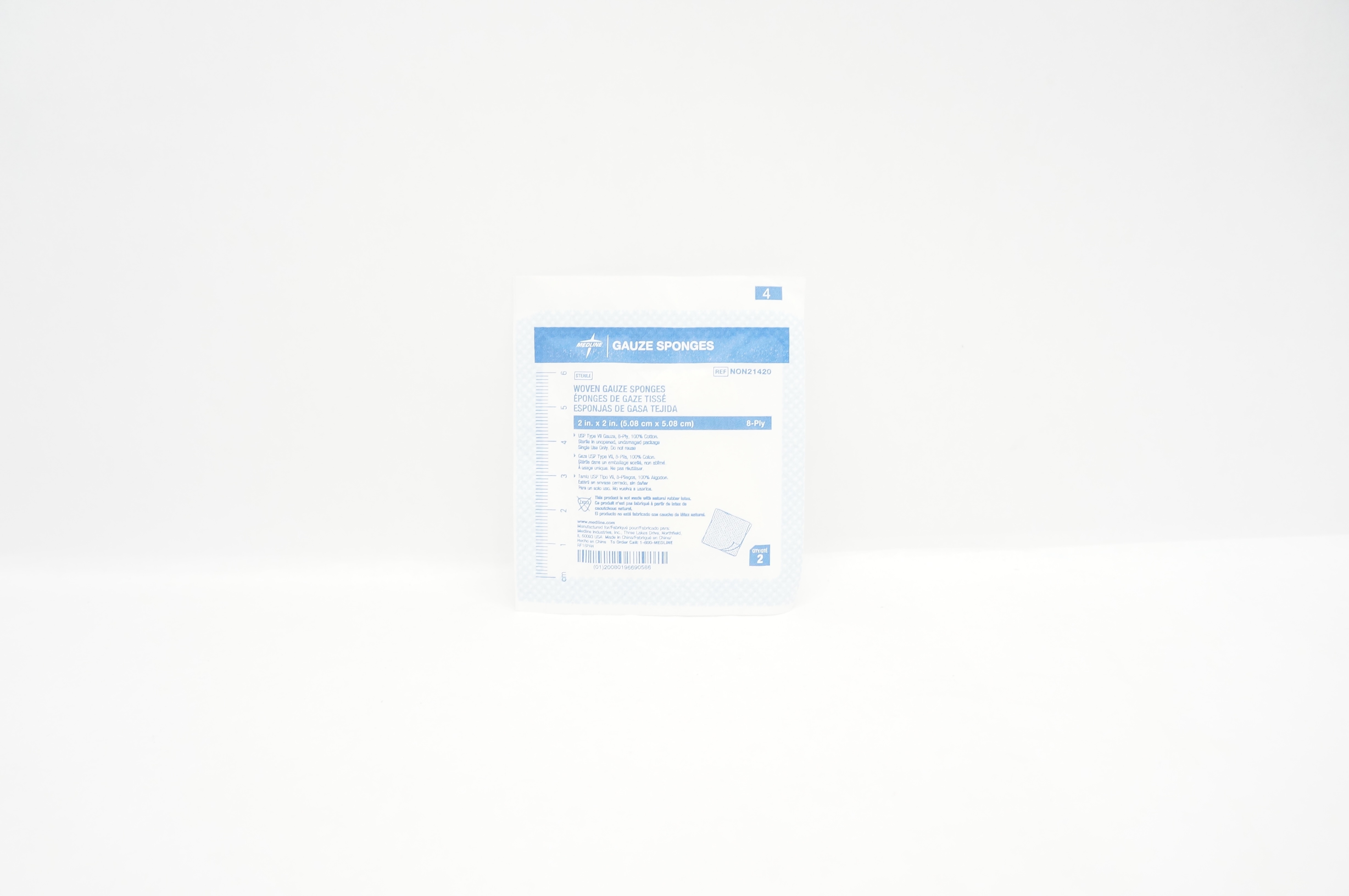Medline NON21420 Sterile Gauze Sponges 8-Ply USP Type VII, 2 x 2 in. - Pack of 2