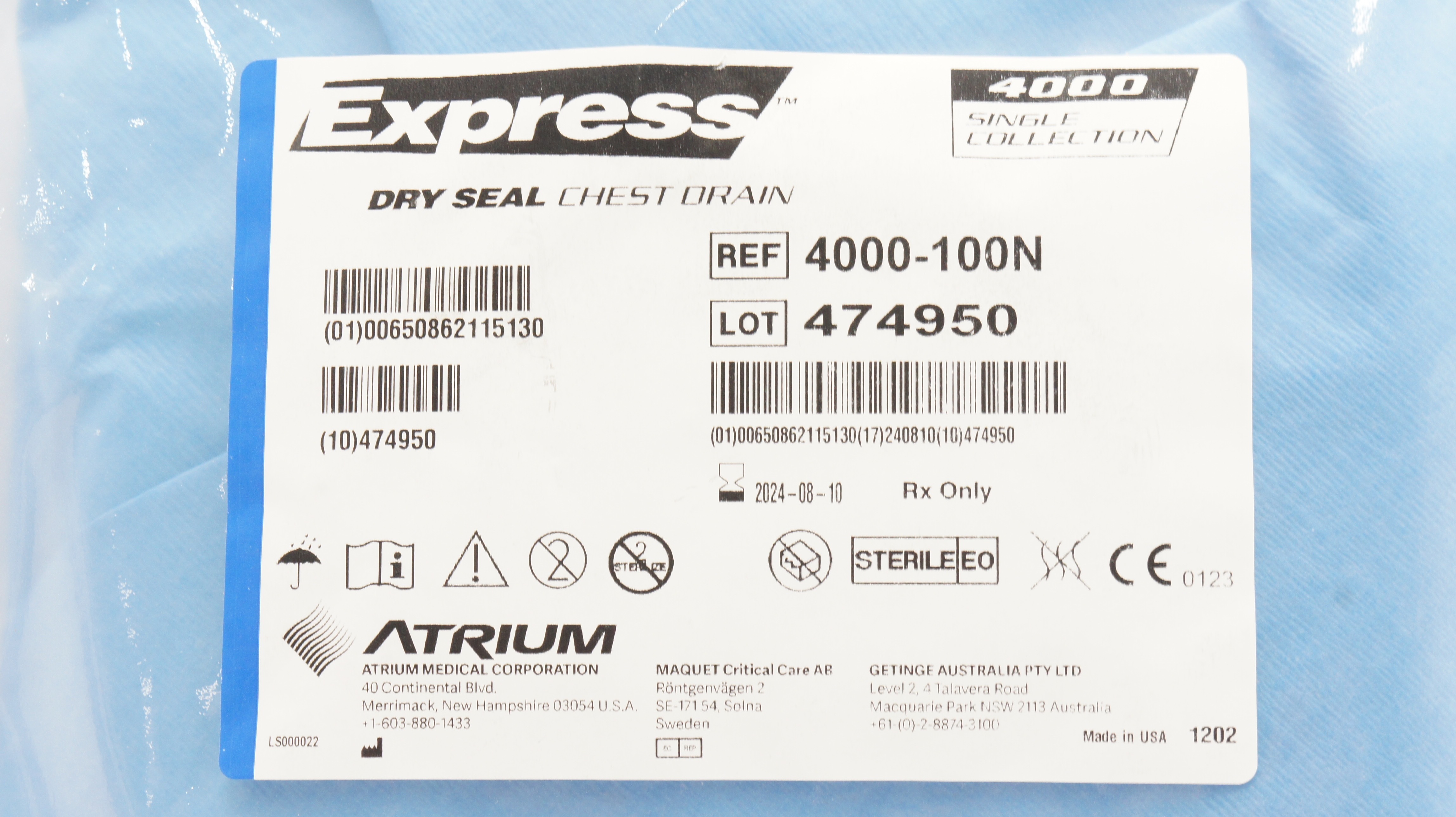 Atrium 4000-100N Express 4000 Single Collection Dry Seal Chest Drain