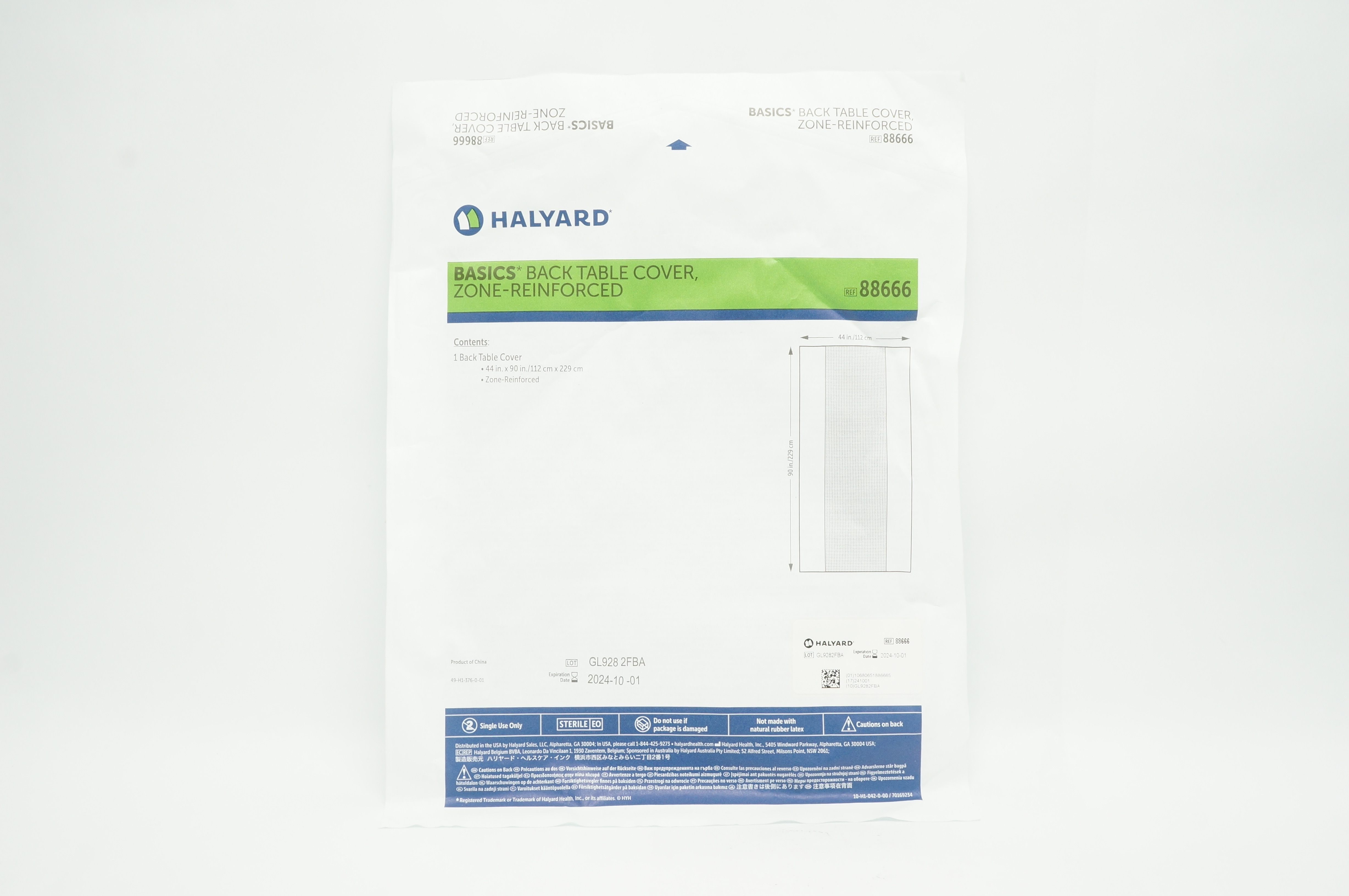 Halyard 88666 Basics Back Table Cover, Zone-Reinforced 44inch x 90inch