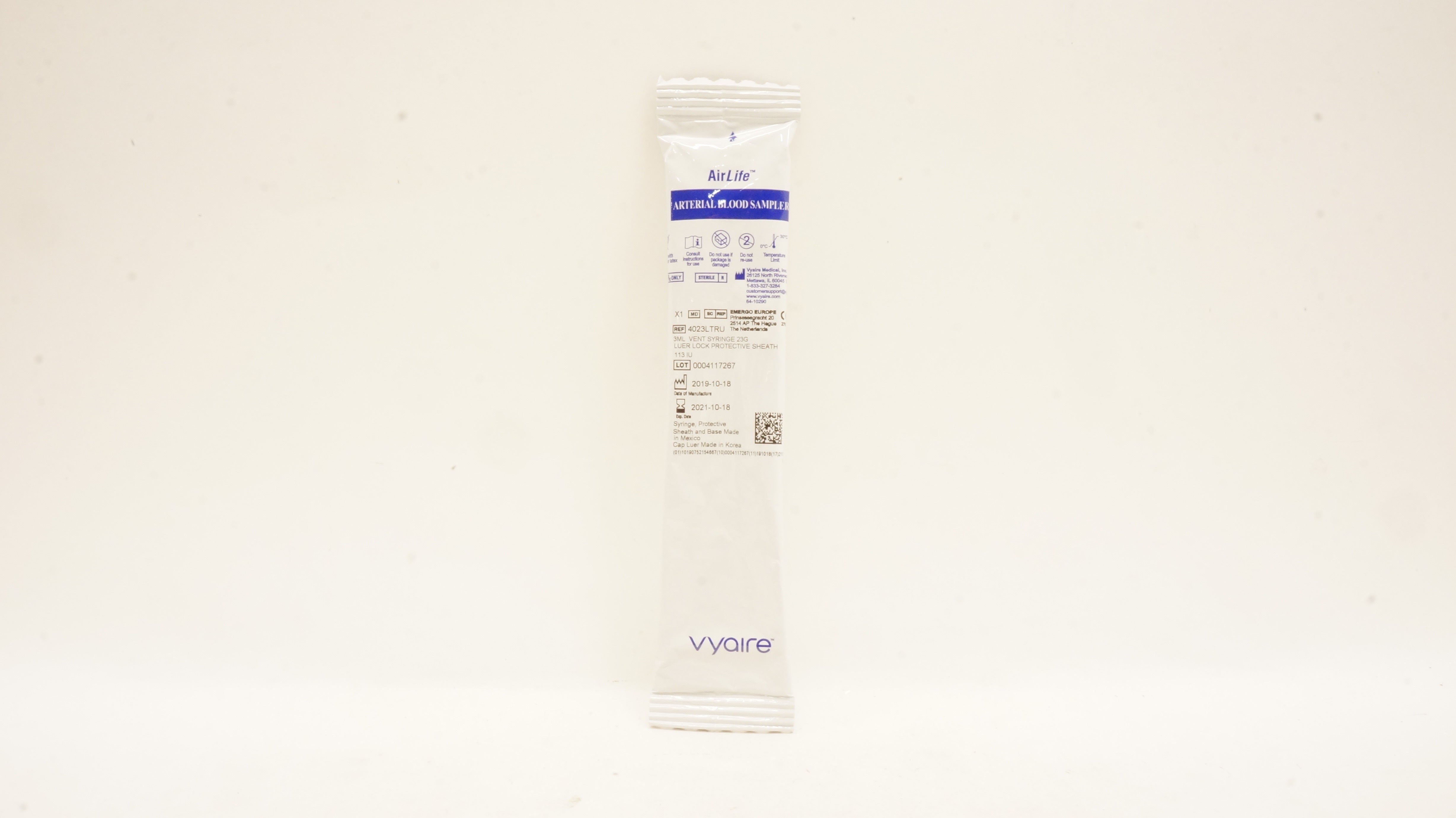 Vyaire 4023LTRU 3ml Vent Syringe 23G Luer Lock Protective Sheath (x)