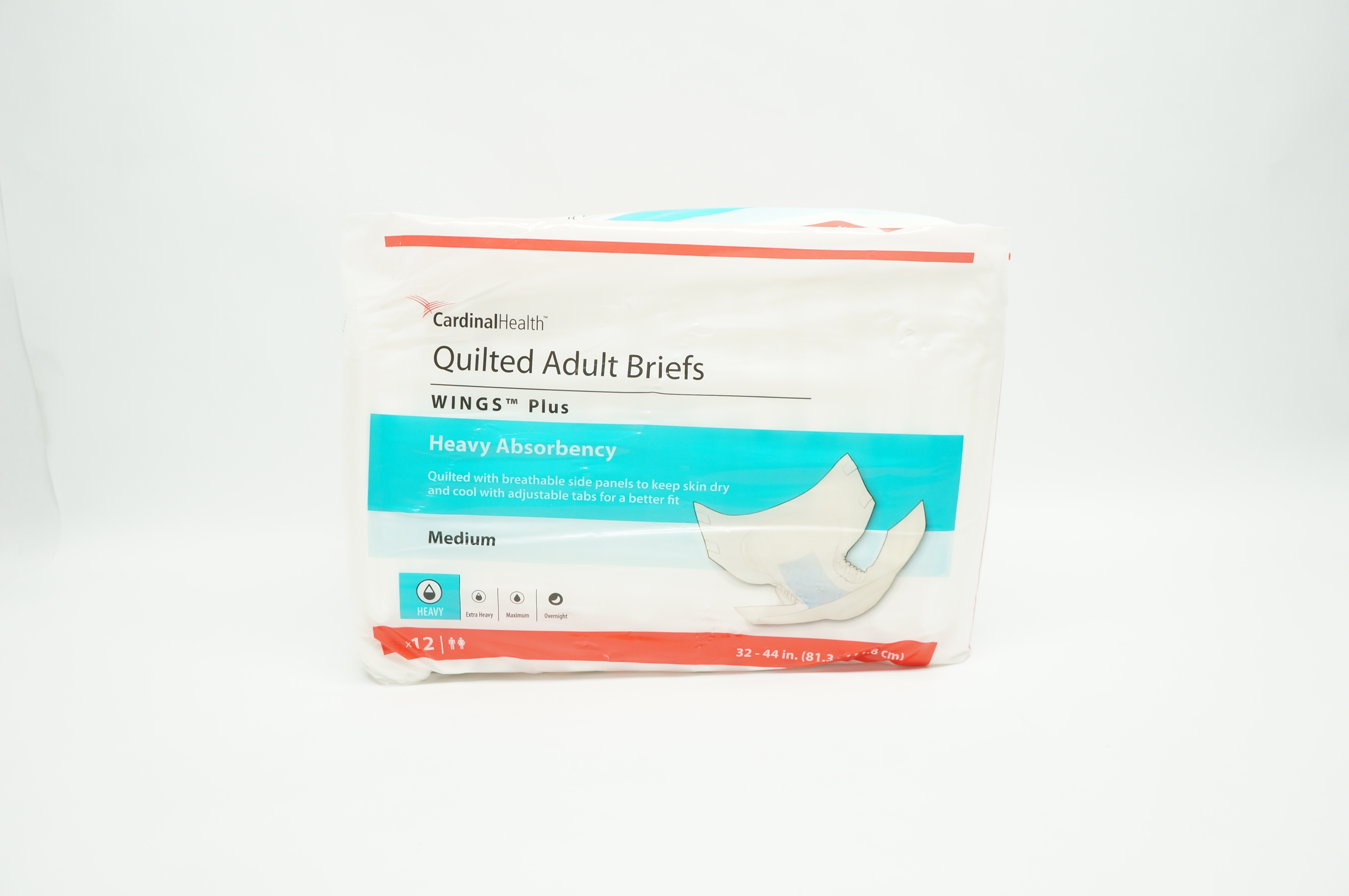 Cardinal Health 66033 Quilted Adult Briefs Wings Plus  32-44inch - Pack of 12