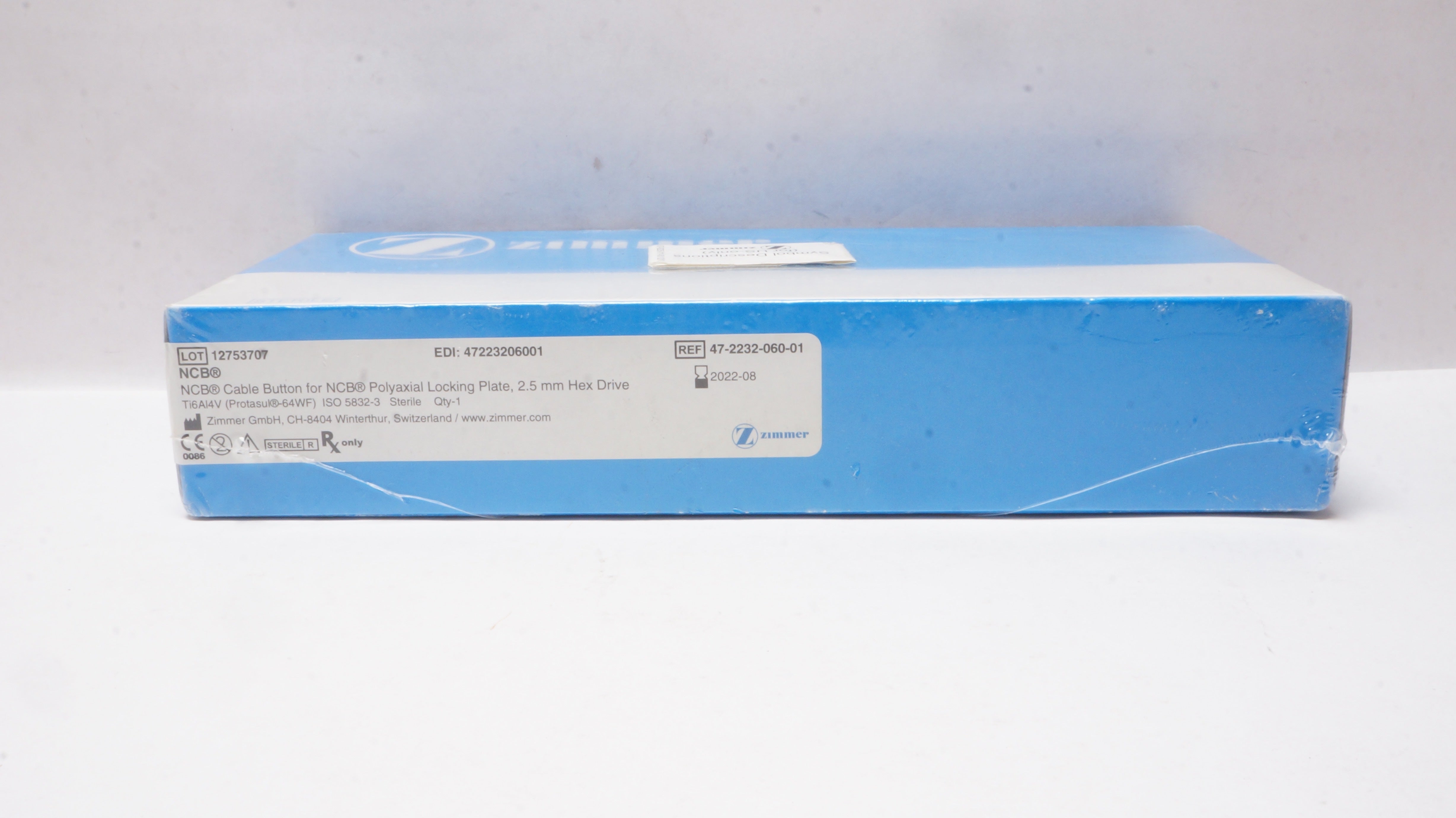 Zimmer 47-2232-060-01 NCB Cable Button,Locking Plate,2.5mm Hex