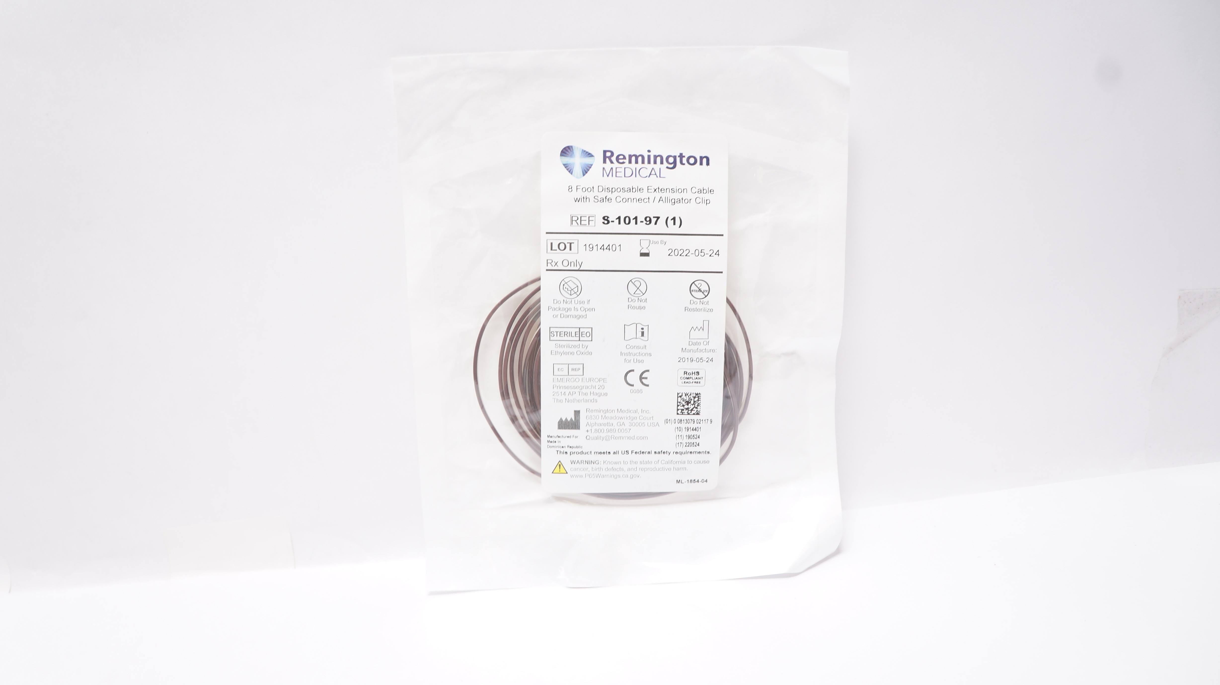 Remington Medical S-101-97 8Ft. Disposable Extension Cable with Safe Connect (x)