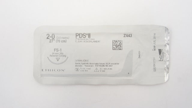 Ethicon Z443 2-0 PDS II Stre FS-1 24mm 3/8c Reverse Cutting, 27inch (x)