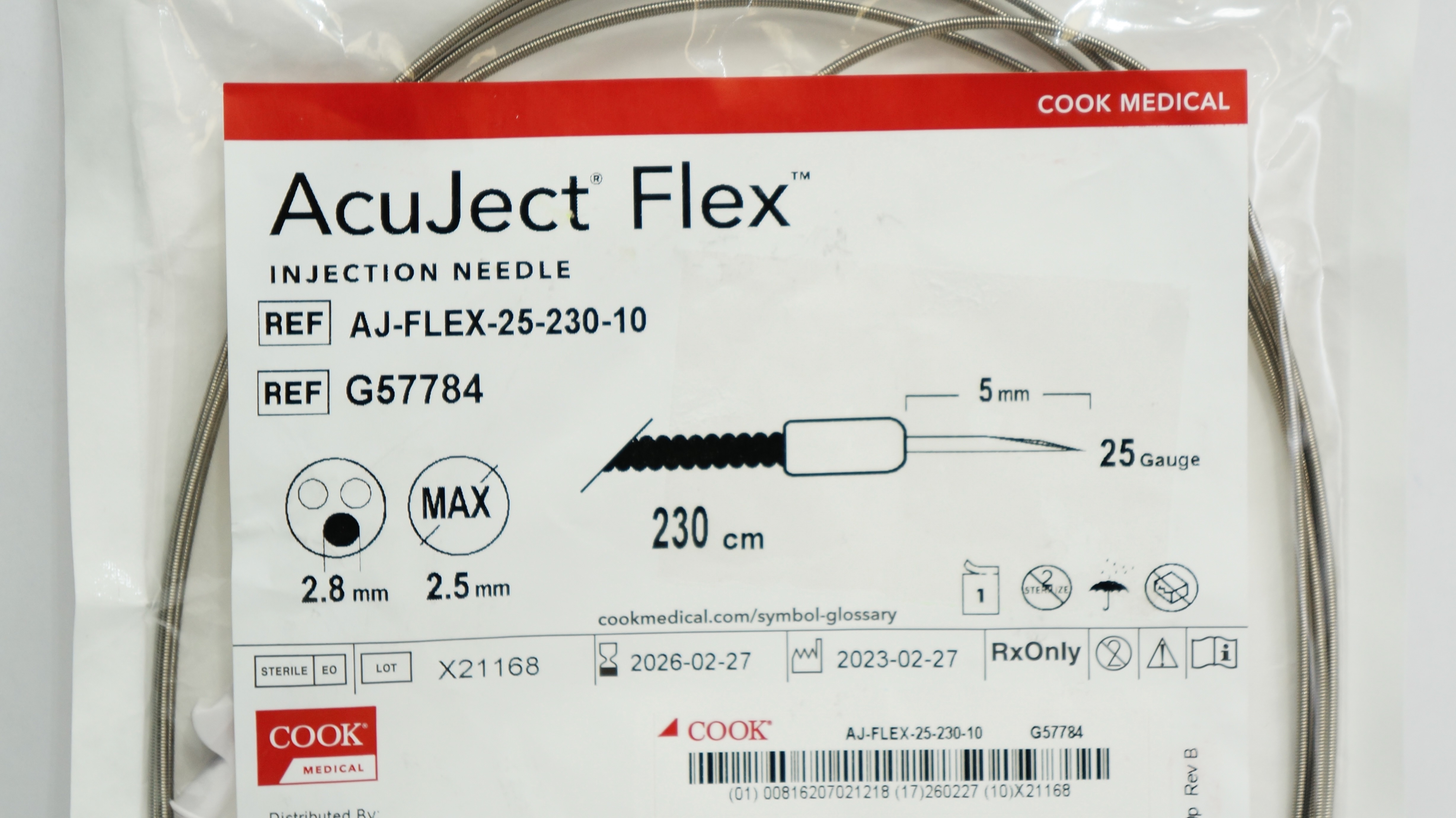 Cook Medical G57784 AcuJect Flex Injection Ndle 25Ga x 230cm x 5mm