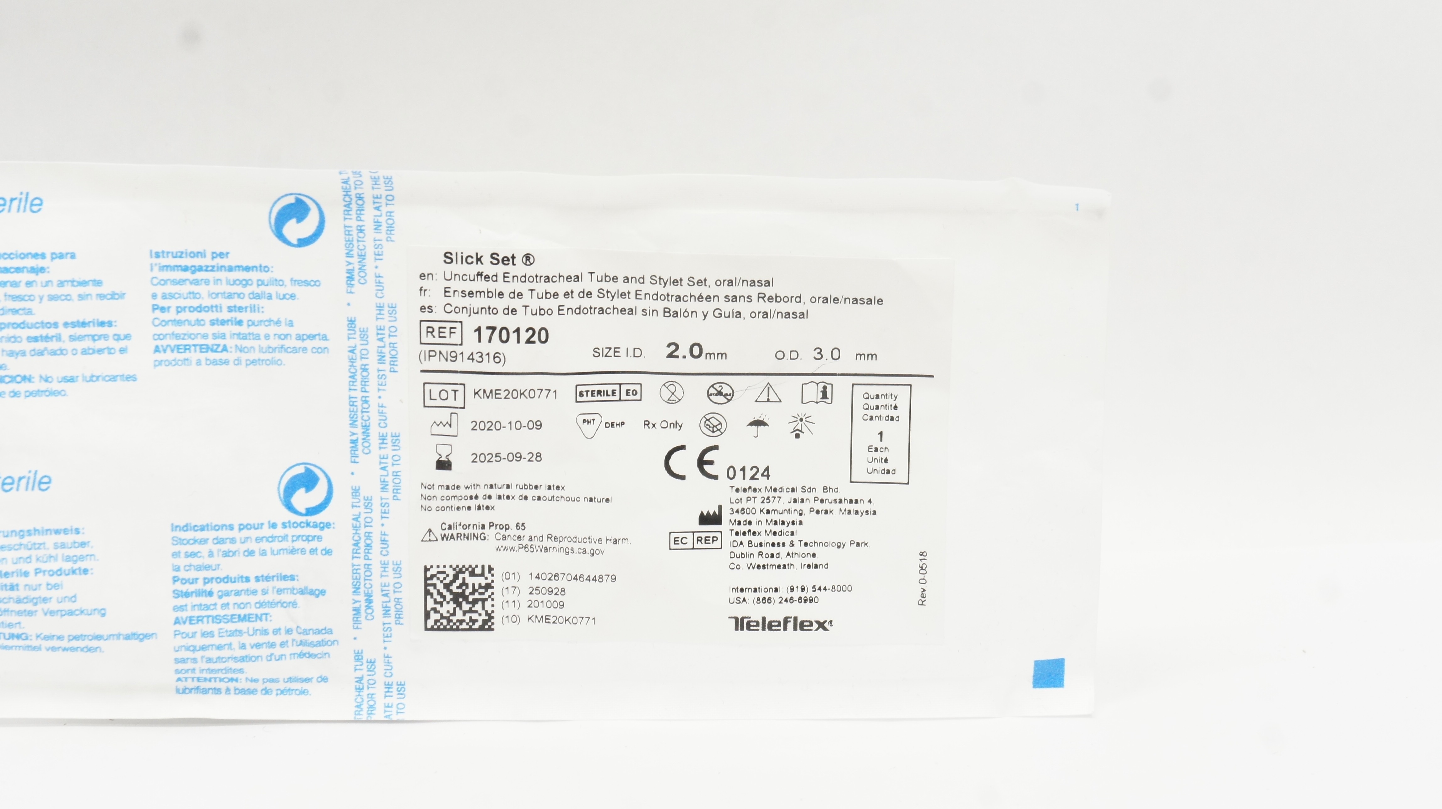 Teleflex 170120 Rusch Slick Set Endotracheal Tube and Stylet Set 2.0ID ...