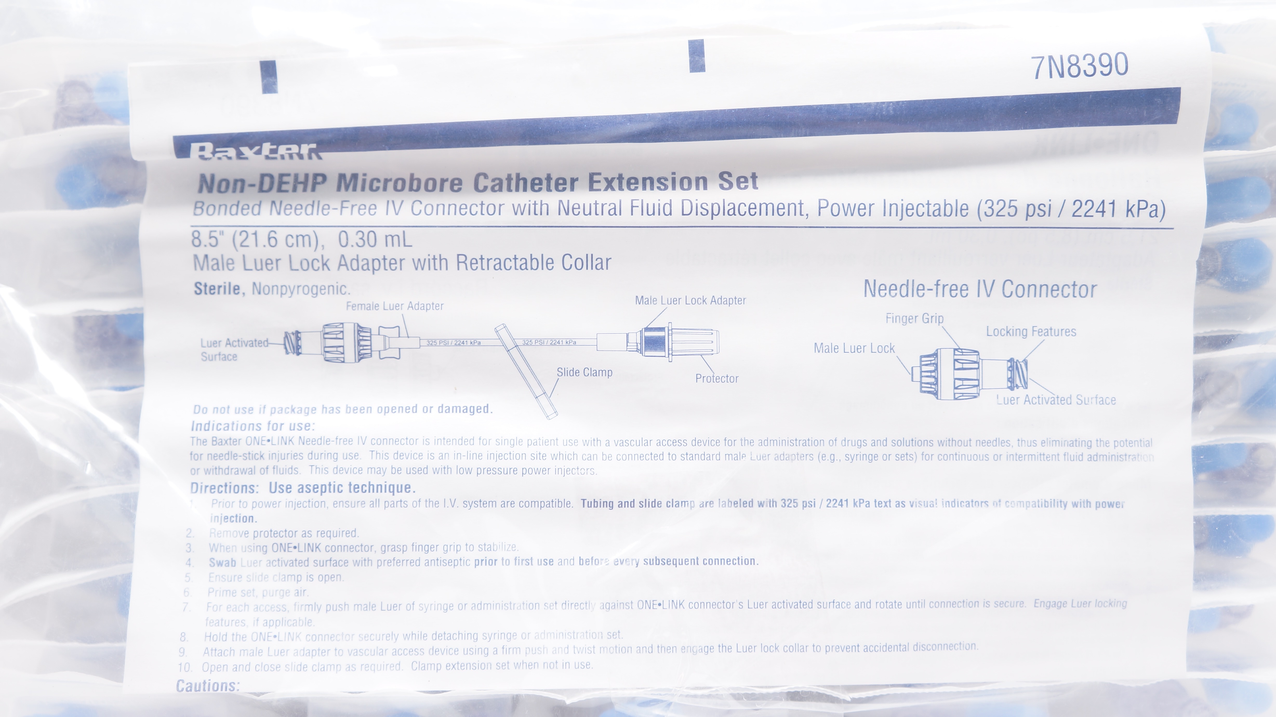 Baxter 7N8390 One-Link Non-DEHP Microbore Cath. Extension Set 8.5inch x 0.30ml