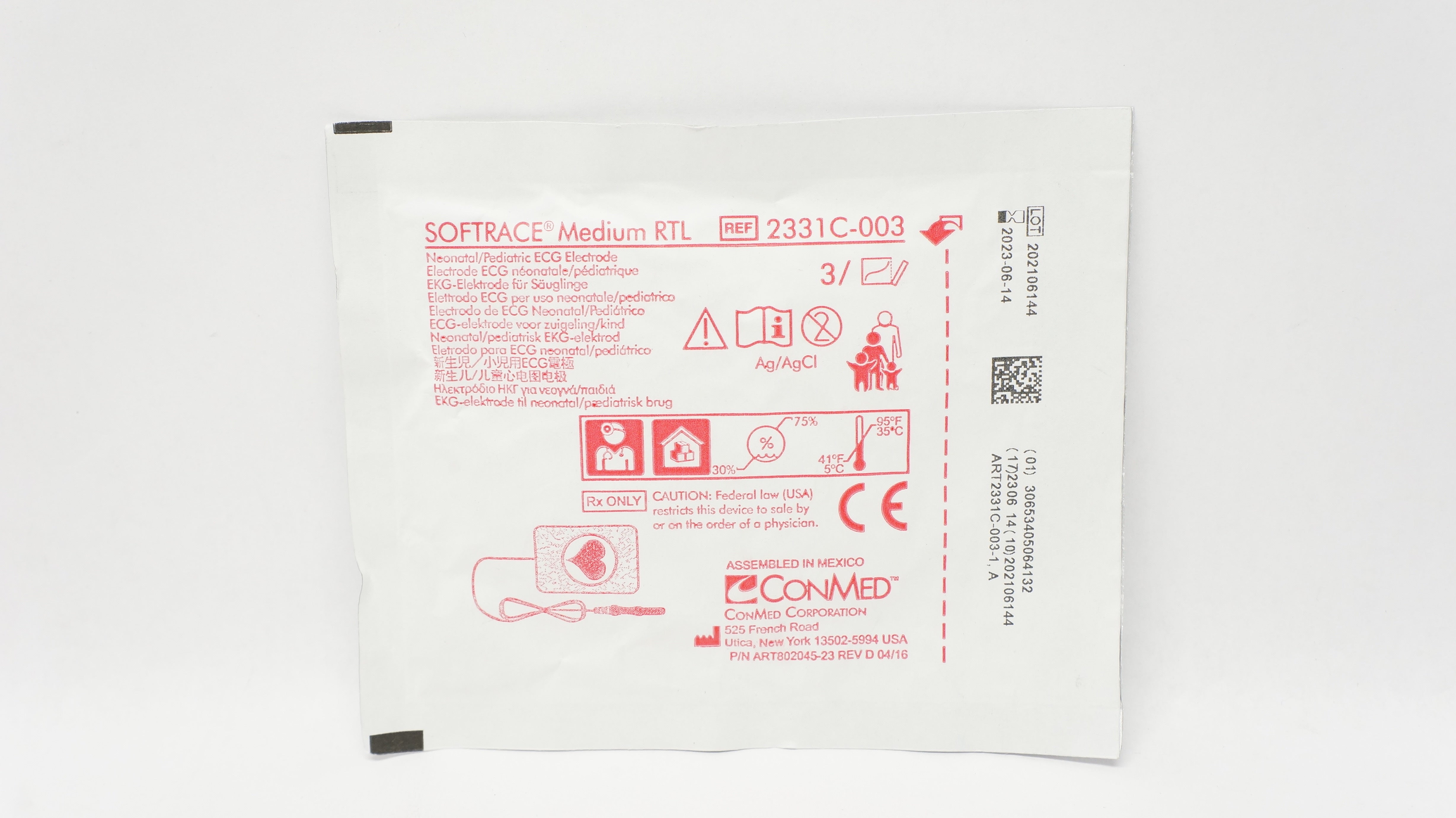 ConMed 2331C-003 Softrace Mediuml RTL Neonatal/Pediatric ECG Electrode - Bag of 3