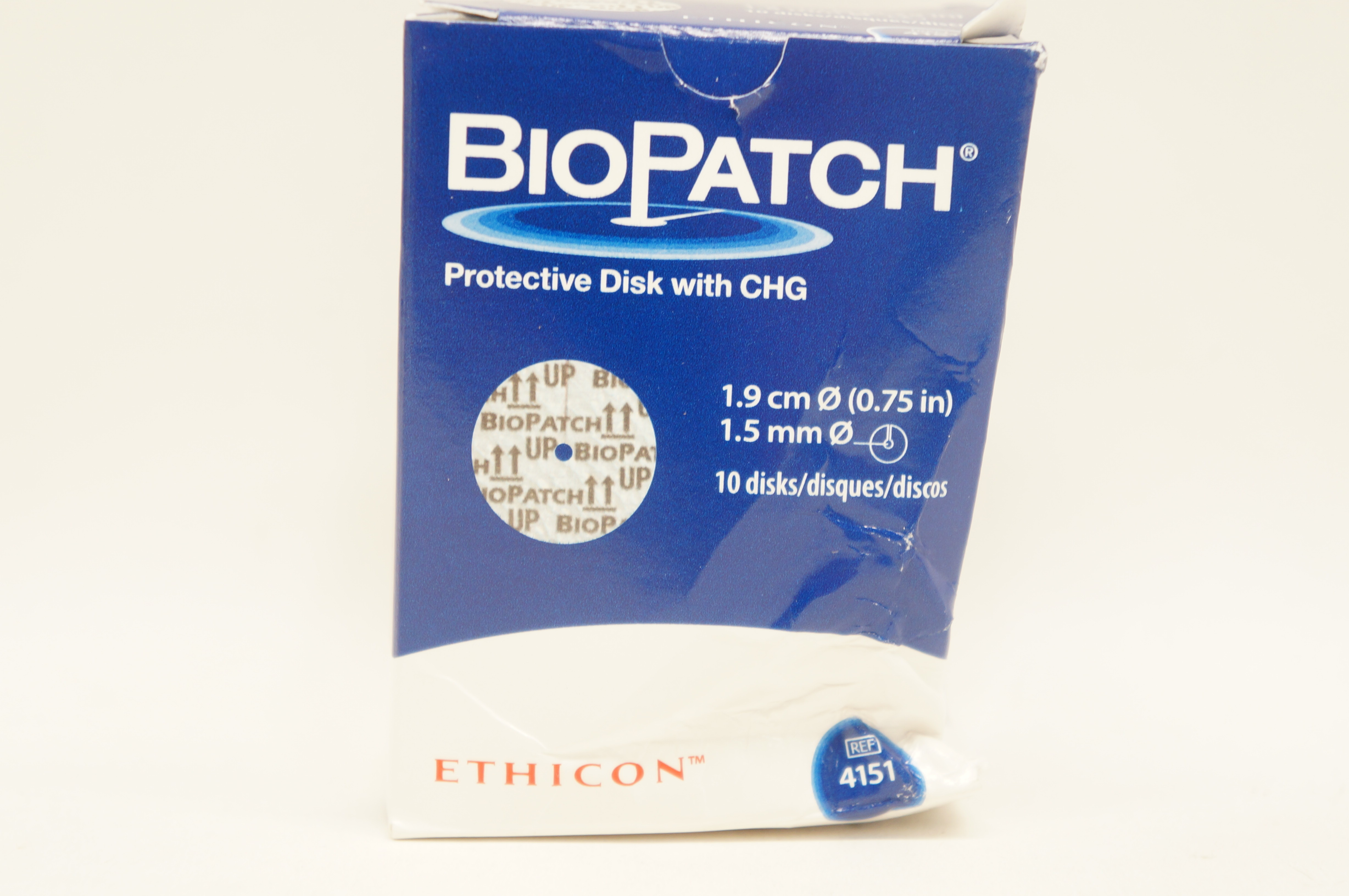 Ethicon 4151 BioPatch Protective Disk with CHG 0.75 inch x 1.5mm - Box of 10
