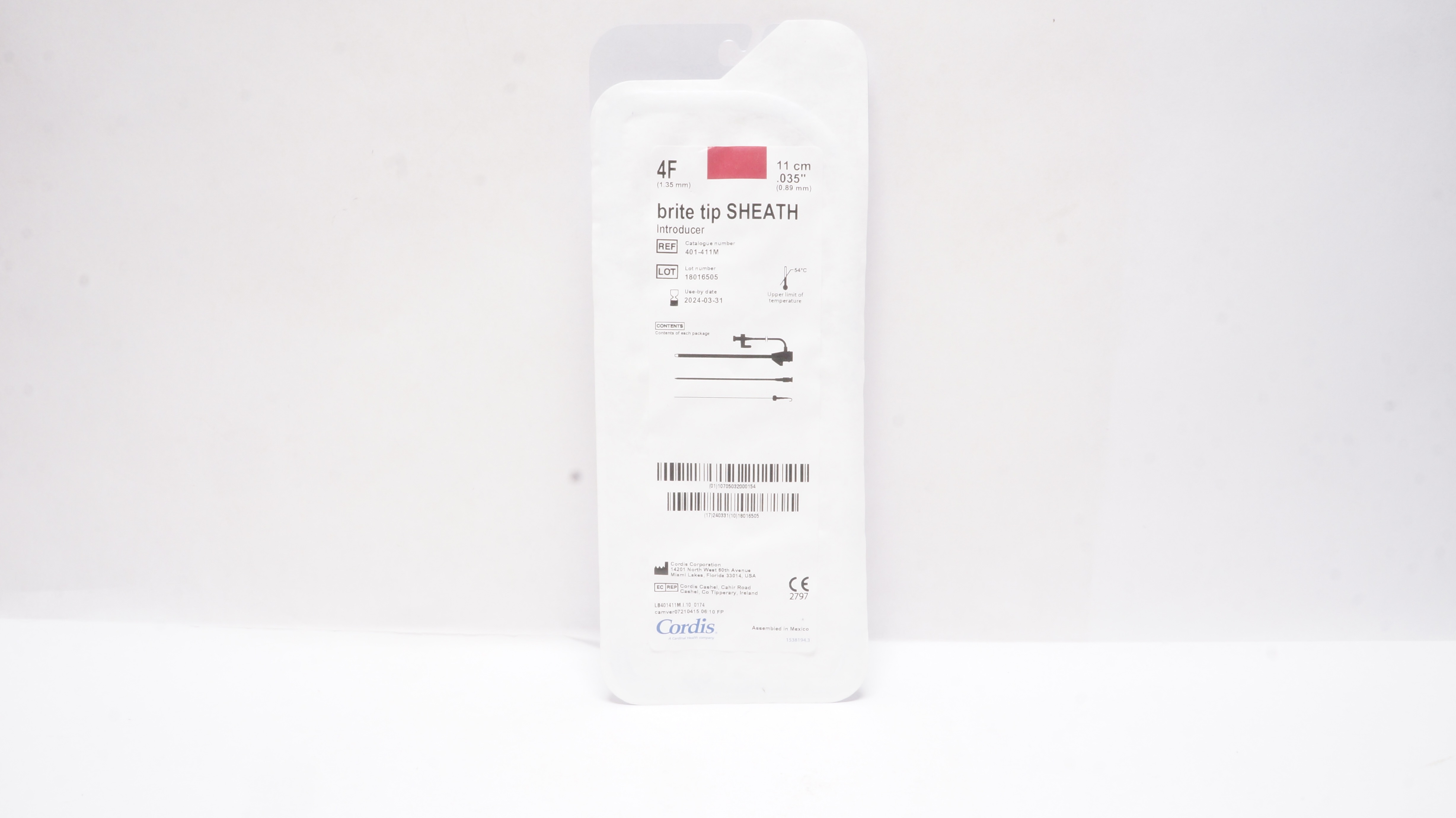 Cordis 401-411M Brite Tip Sheath Introducer 4F x .035inch x 11cm