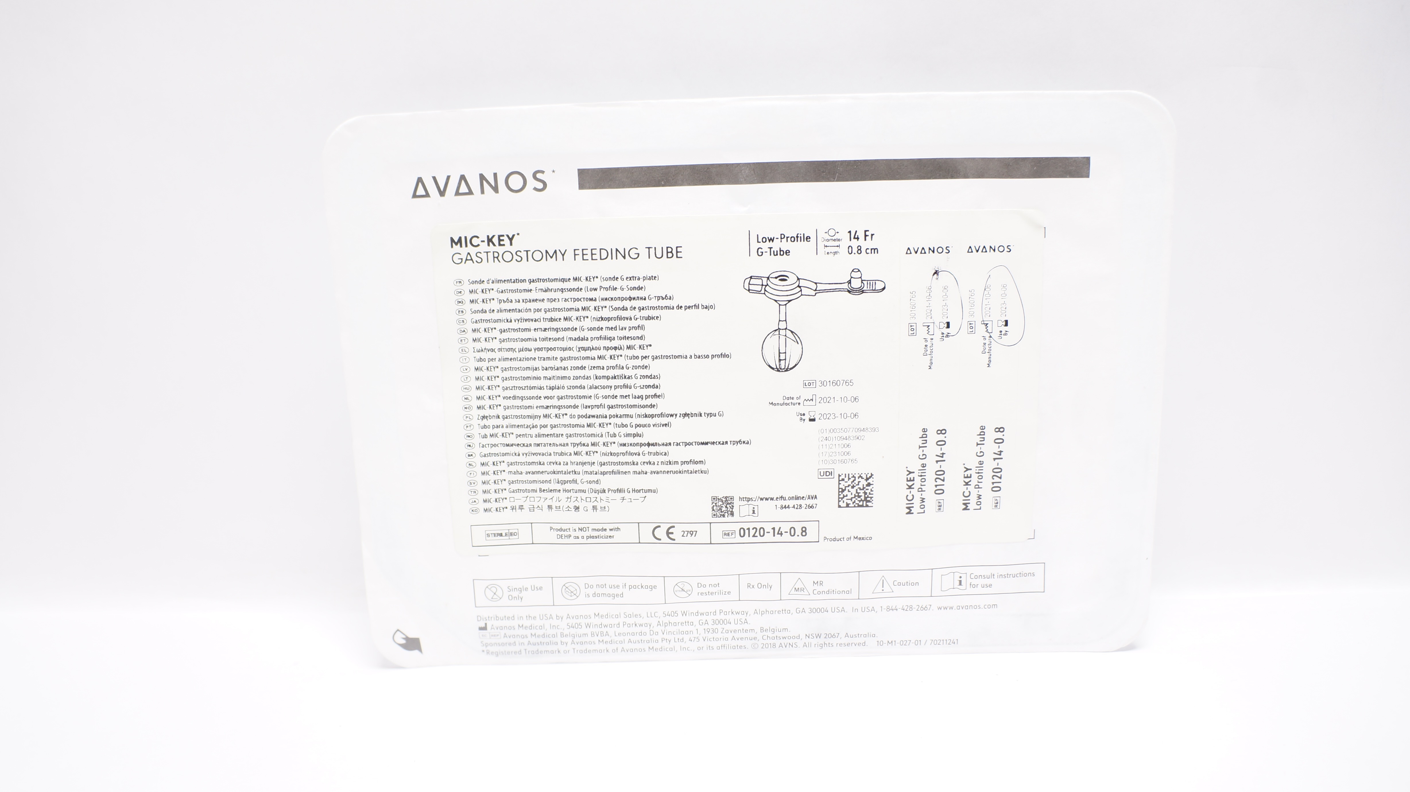 Avanos 0120-14-0.8 MIC-KEY Gastrostomy Feeding G-Tube 14Fr. x 0.8cm
