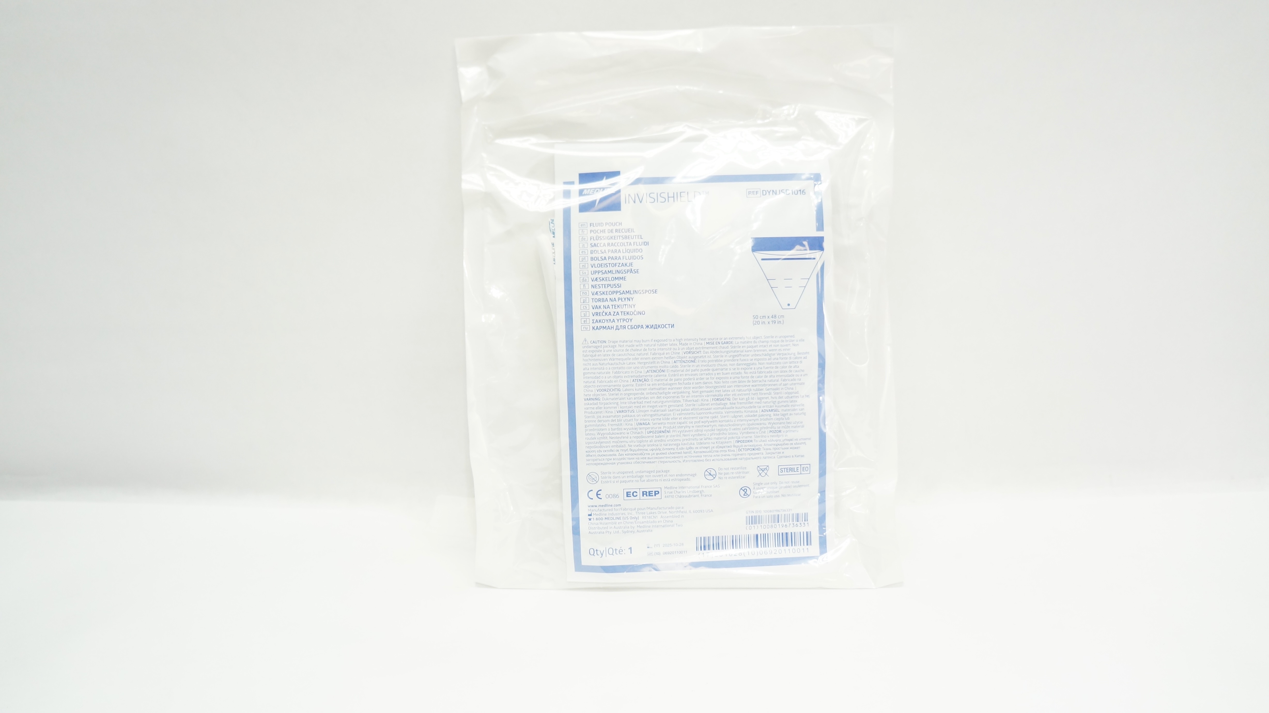 Medline DYNJSD1016 INVISISHIELD Fluid Pouch 20inch x 19inch