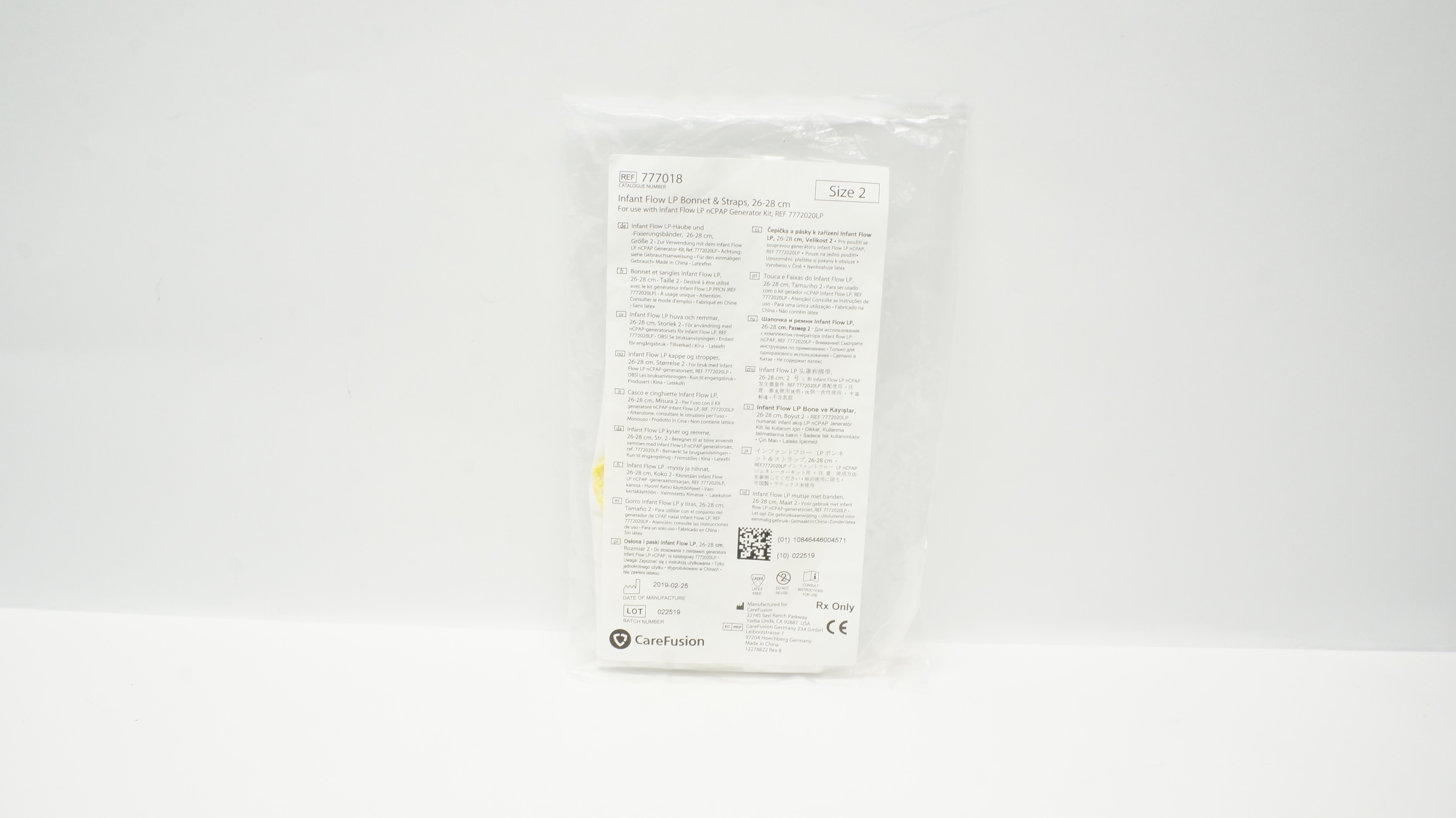 CareFusion 777018 Infant Flow LP Bonnet & Straps, 26-28 cm, Size 2